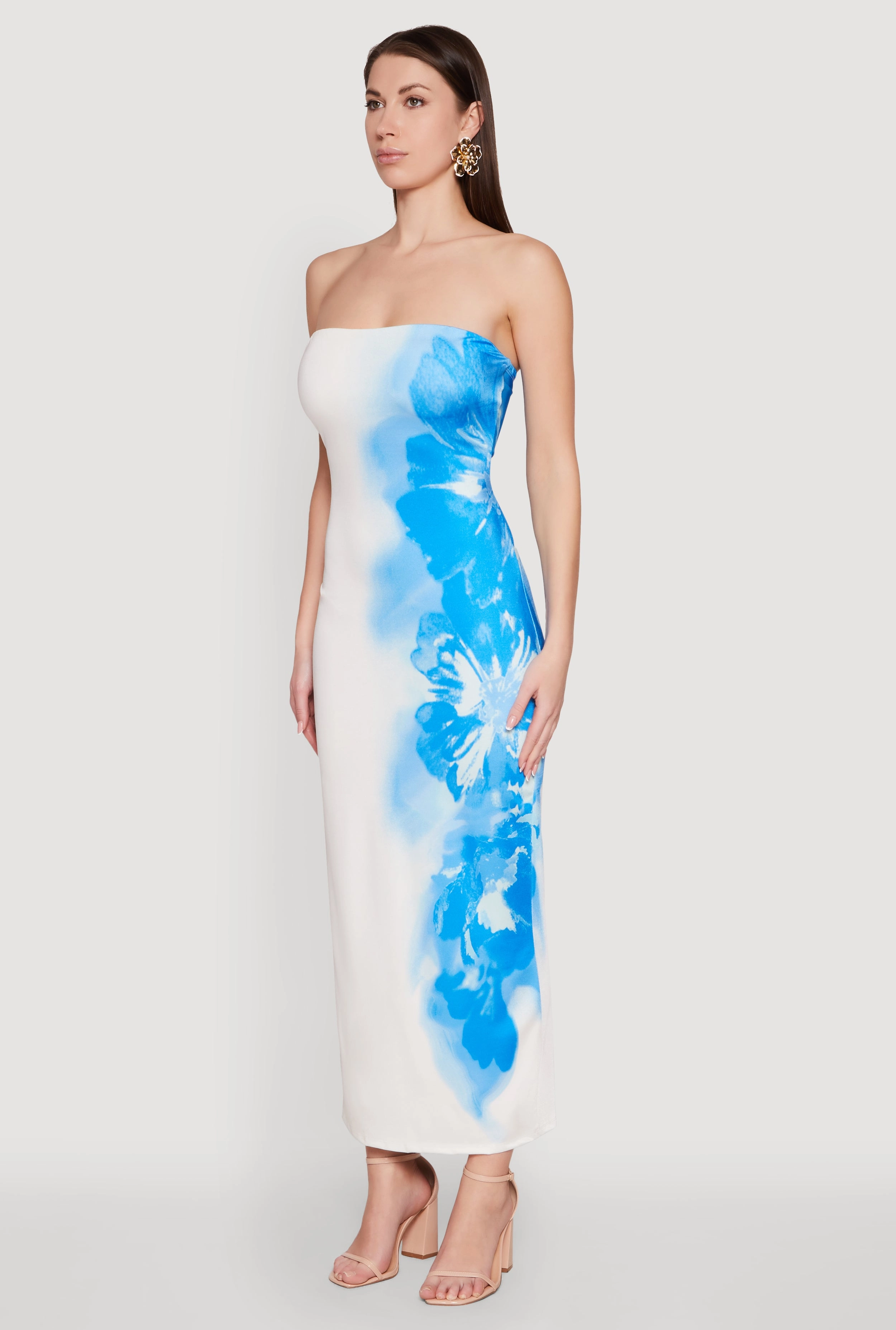 Lounge Mood Rose Flush Ombre Floral Maxi Tube Dress