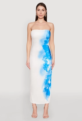 Ombre Floral Maxi Tube Dress Formal Aura Fresh Color