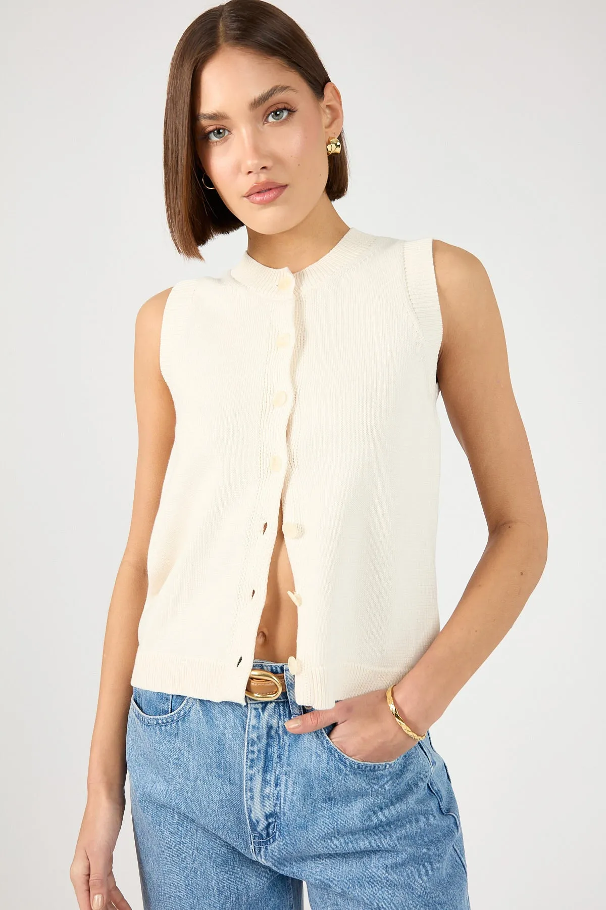 inadequate Multi Pocket Design Perfect Stranger Connie Button Up Sleeveless Vest Bone
