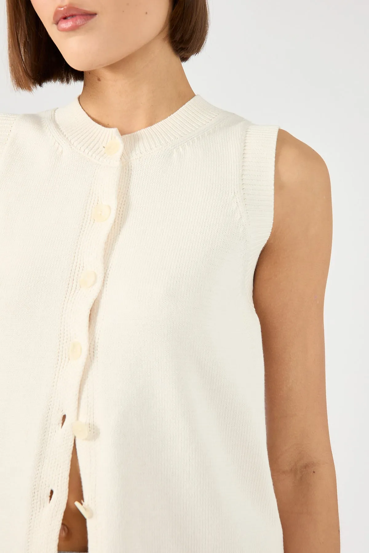 Perfect Stranger Connie Button Up Sleeveless Vest Bone Easy to store Easy to Wear