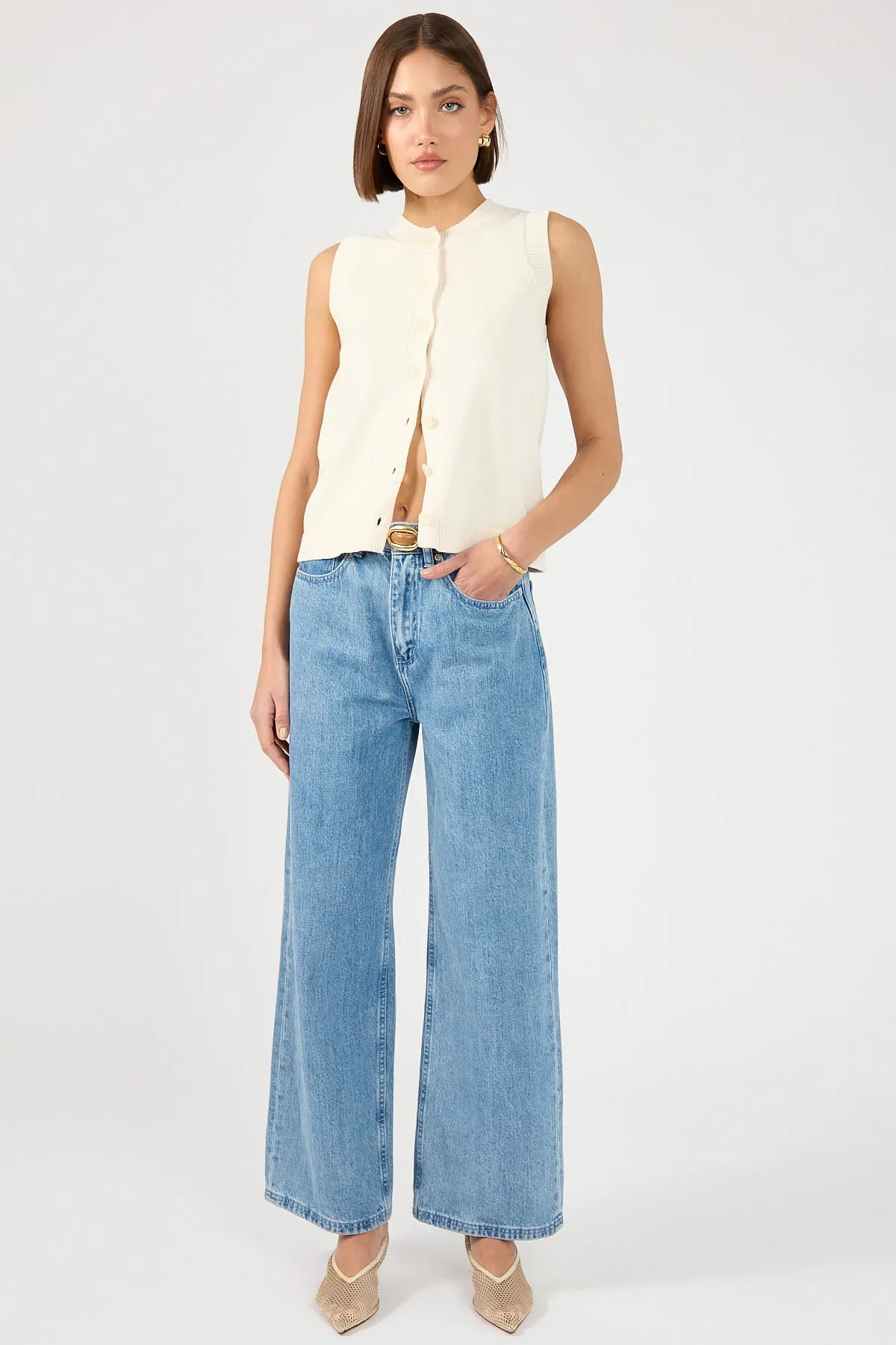 recreation Event Perfect Stranger Connie Button Up Sleeveless Vest Bone