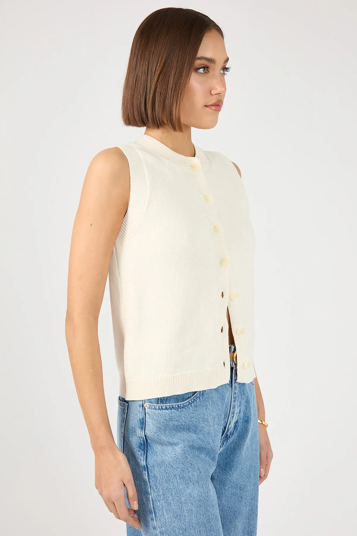Ease familiar Perfect Stranger Connie Button Up Sleeveless Vest Bone