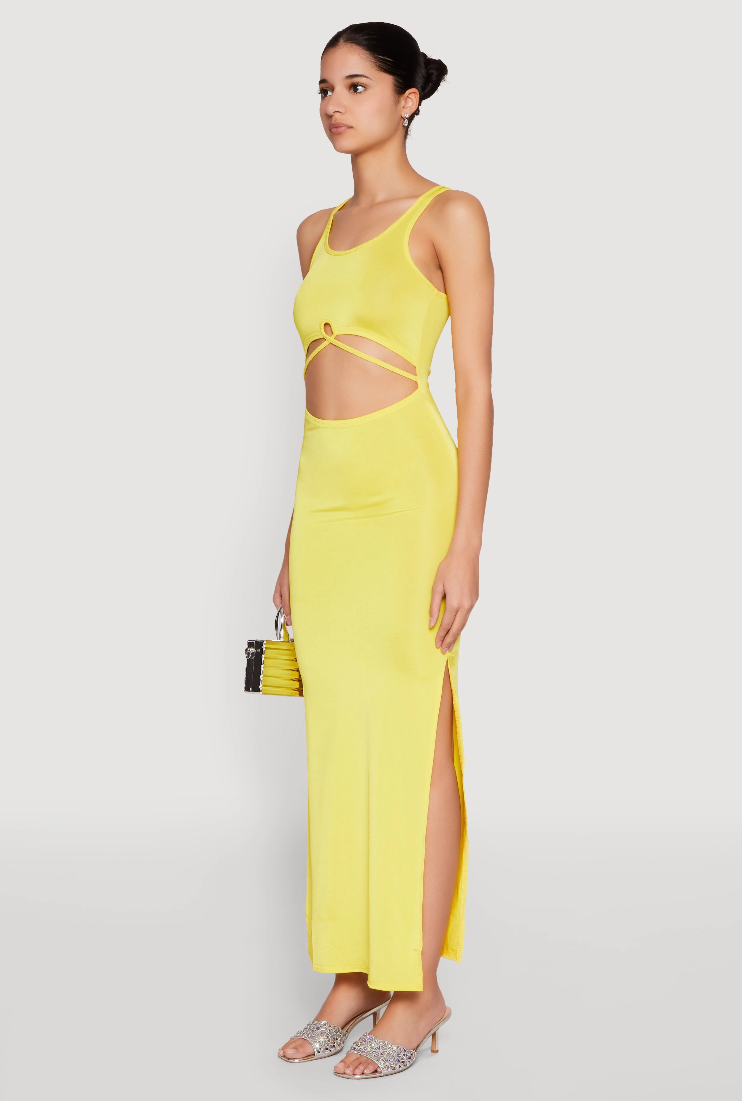 custom-fit Cut Out Front Side Slit Maxi Dress