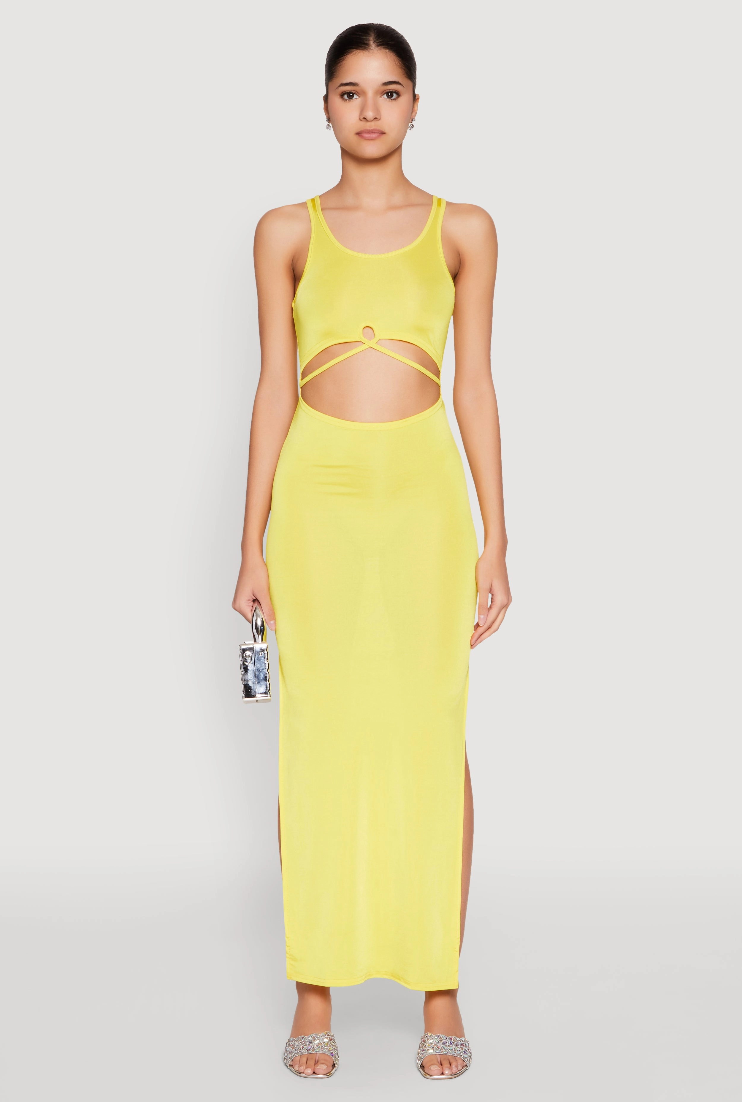 Cut Out Front Side Slit Maxi Dress Cozy Vibes Light Weight