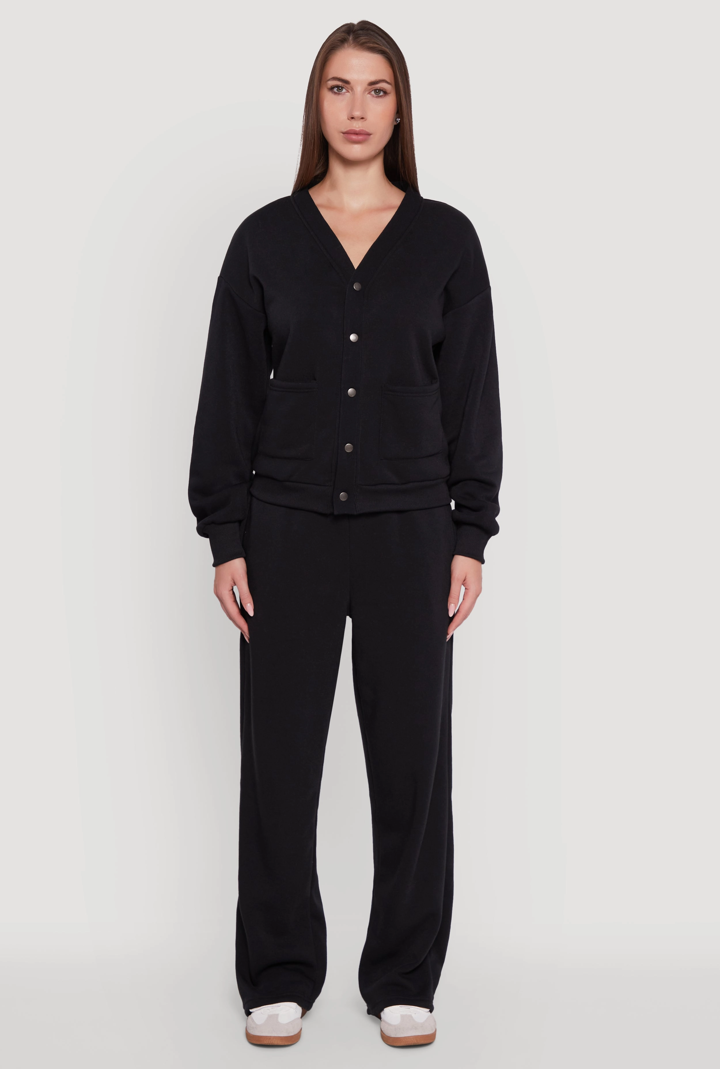Soft and Warm Light Knitwear Oversized Fleece Lined V-Neck Button Front Cardigan
