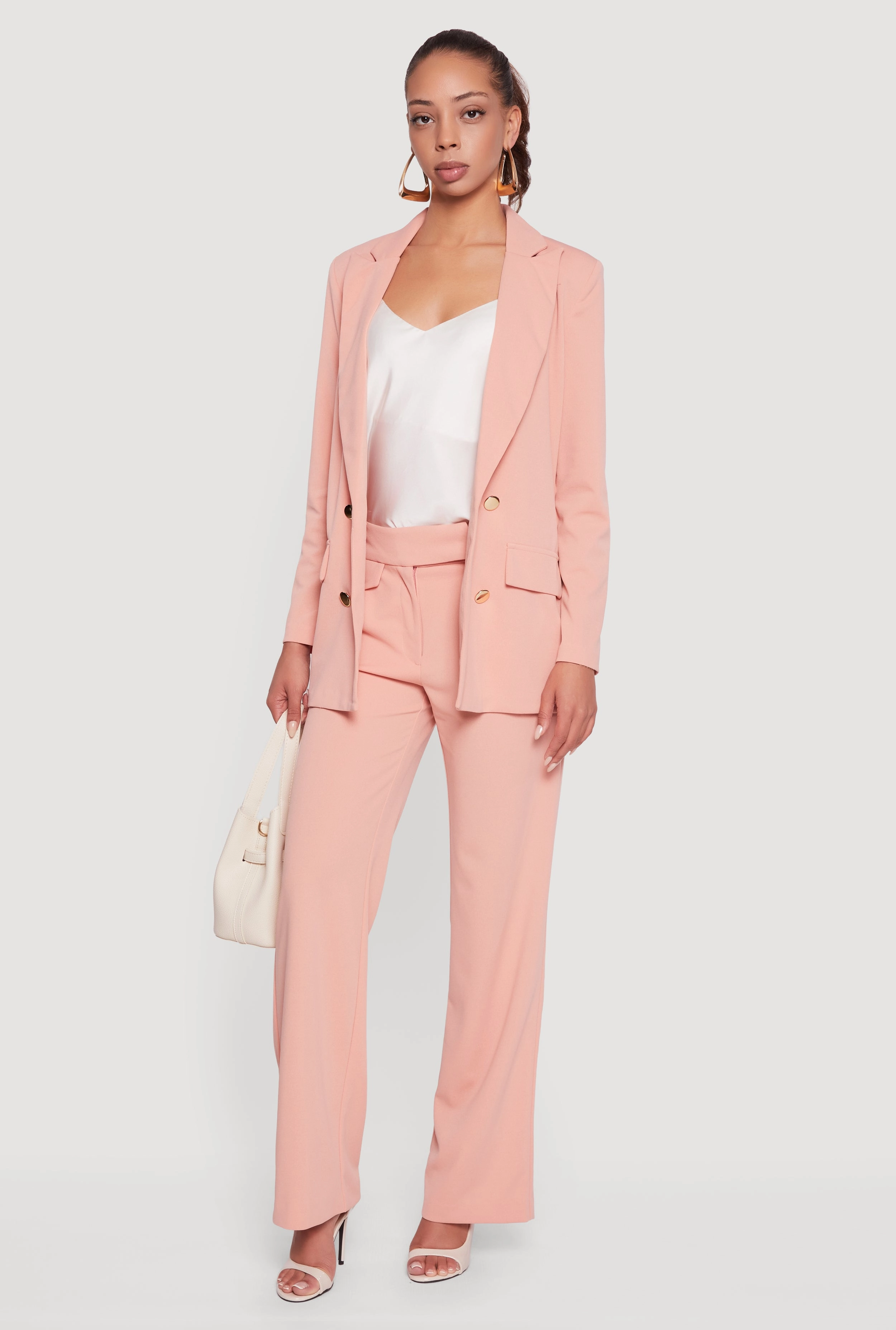 Crepe Knit Metallic Button Detail Open Front Blazer Thermo Regulating Fabric