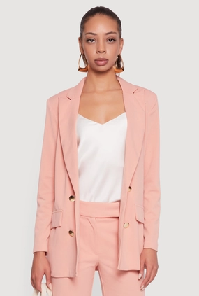 Crepe Knit Metallic Button Detail Open Front Blazer Durable AbrasionResistant Panels Windproof Hood