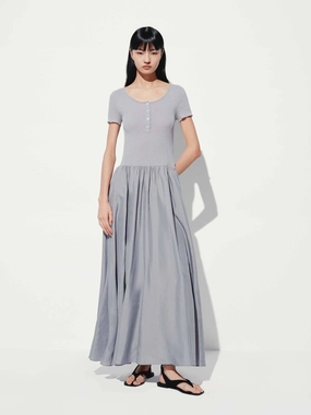 Paneled Short Sleeves Dress Indoor Event