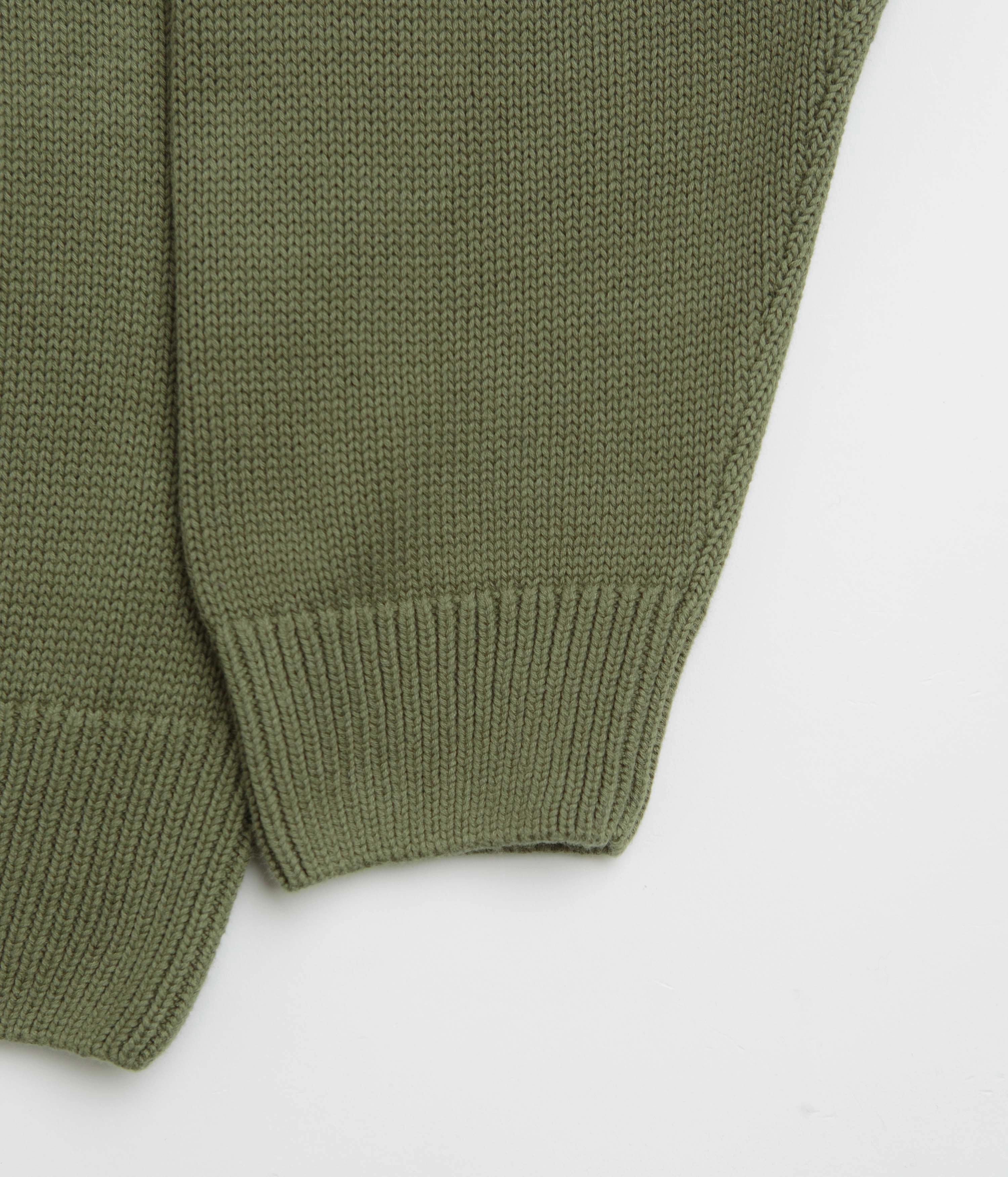 Parlez Phelan Crewneck Sweatshirt - Olive Green Multi Panel Construction Micro Gauge Knitting