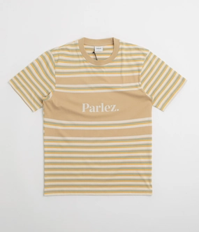 Parlez Solar YD Stripe T-Shirt - Greige Wrinkle Resistant Material Multi Directional Stretch