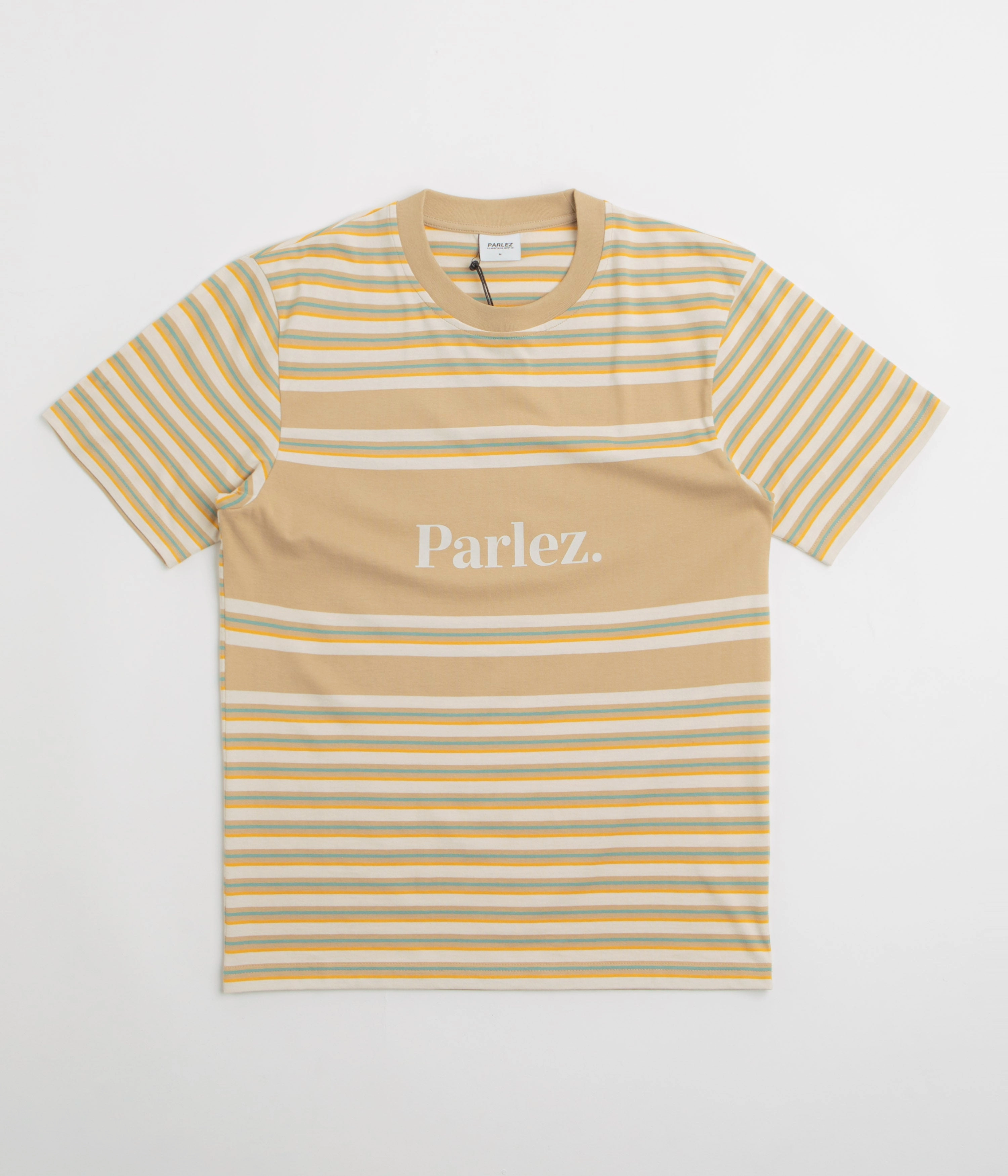 Parlez Solar YD Stripe T-Shirt - Greige Wrinkle Resistant Material Multi Directional Stretch