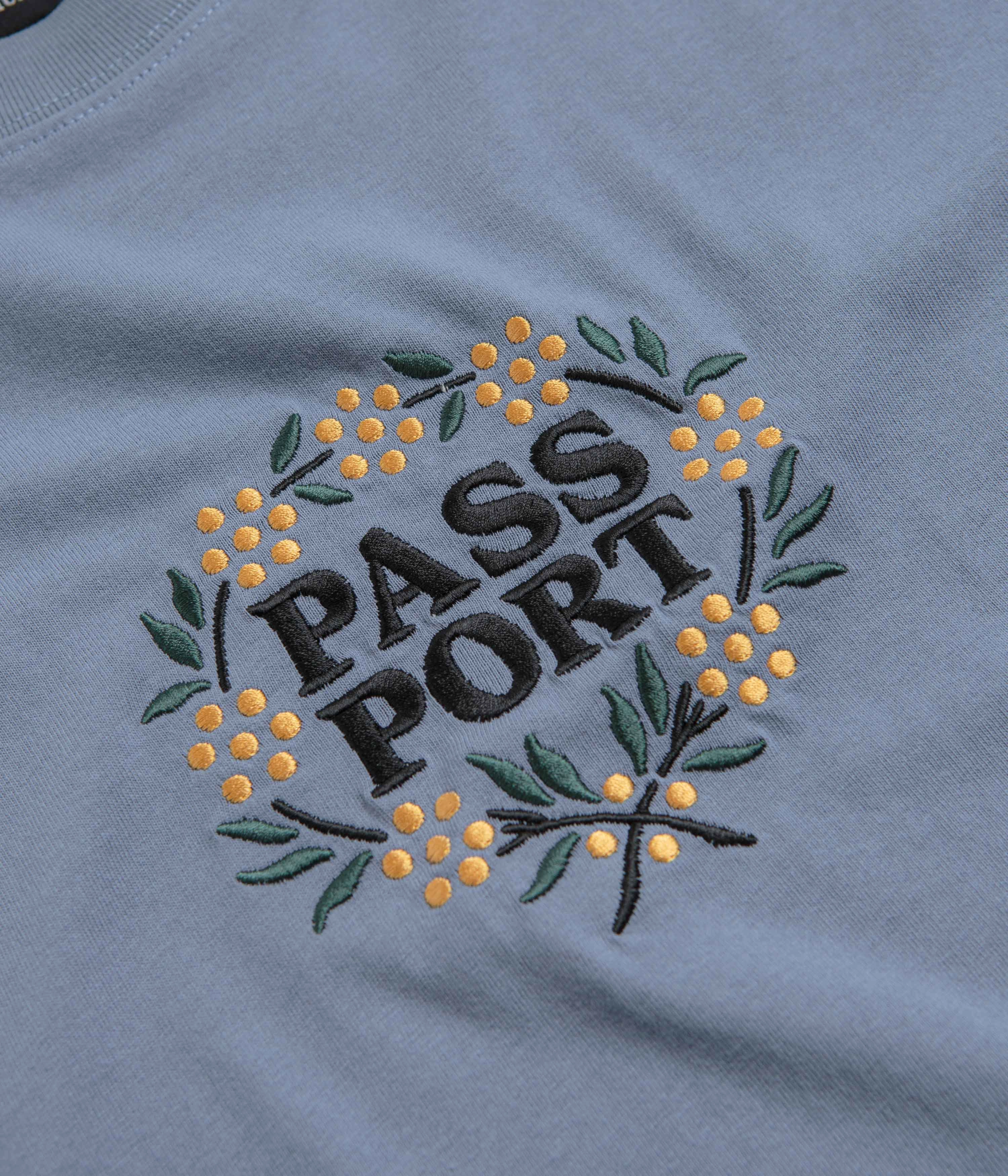 Pass Port Wattle T-Shirt - Stonewash Blue Heat Transfer Printing