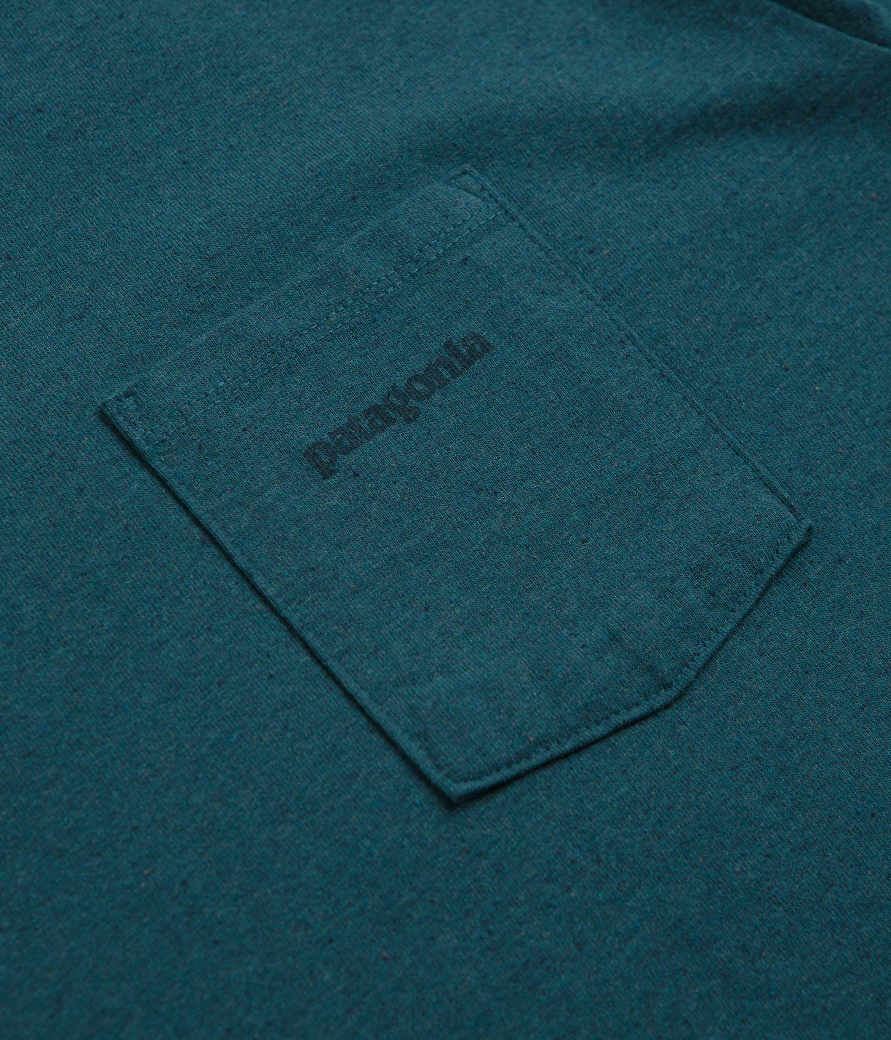 Patagonia Boardshort Logo Pocket Responsibili-Tee T-Shirt - Wetland Blue Recycled Polyester Blend Lightweight Wear