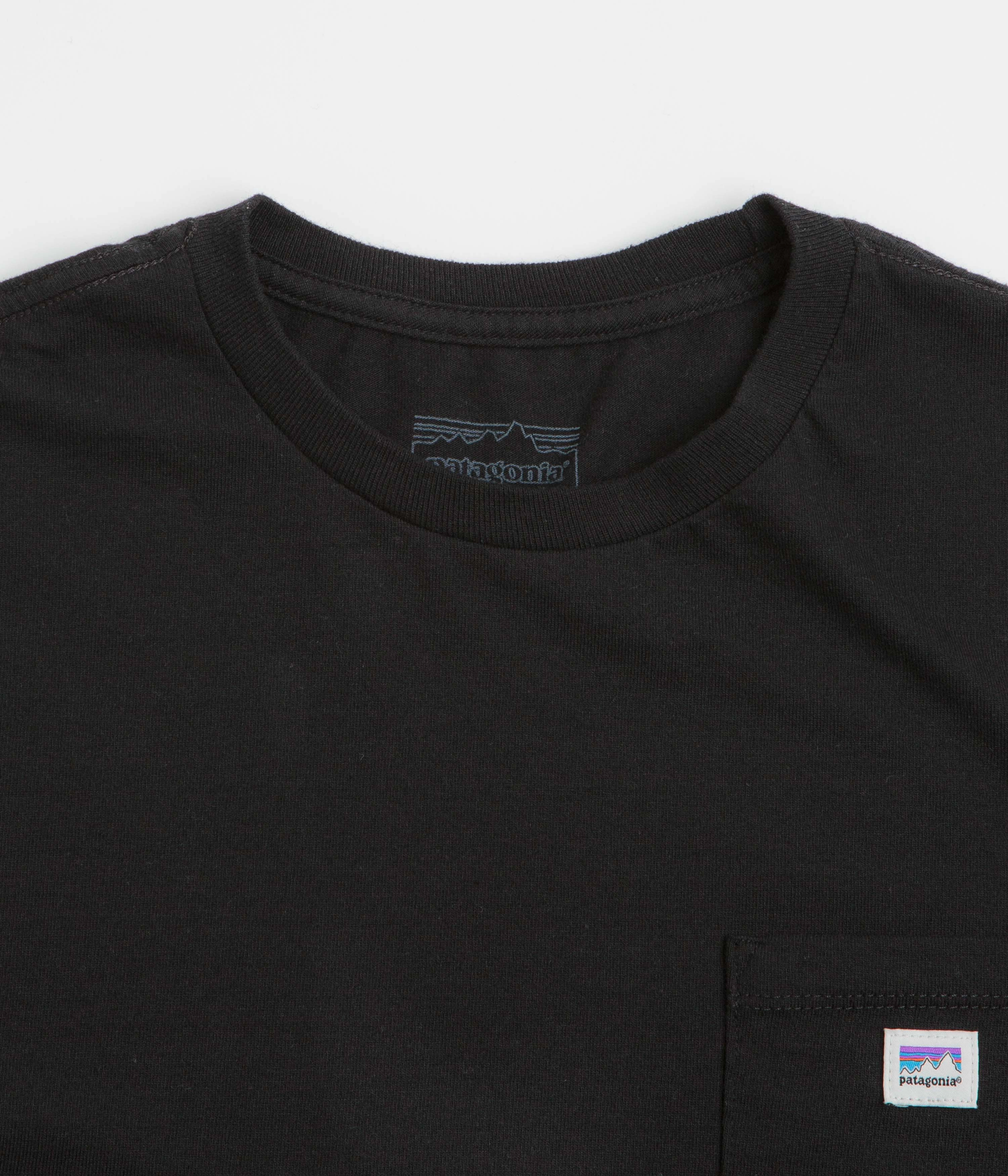 Weekend Style Trend Patagonia Shop Sticker Pocket Responsibili-Tee Long Sleeve T-Shirt - Black