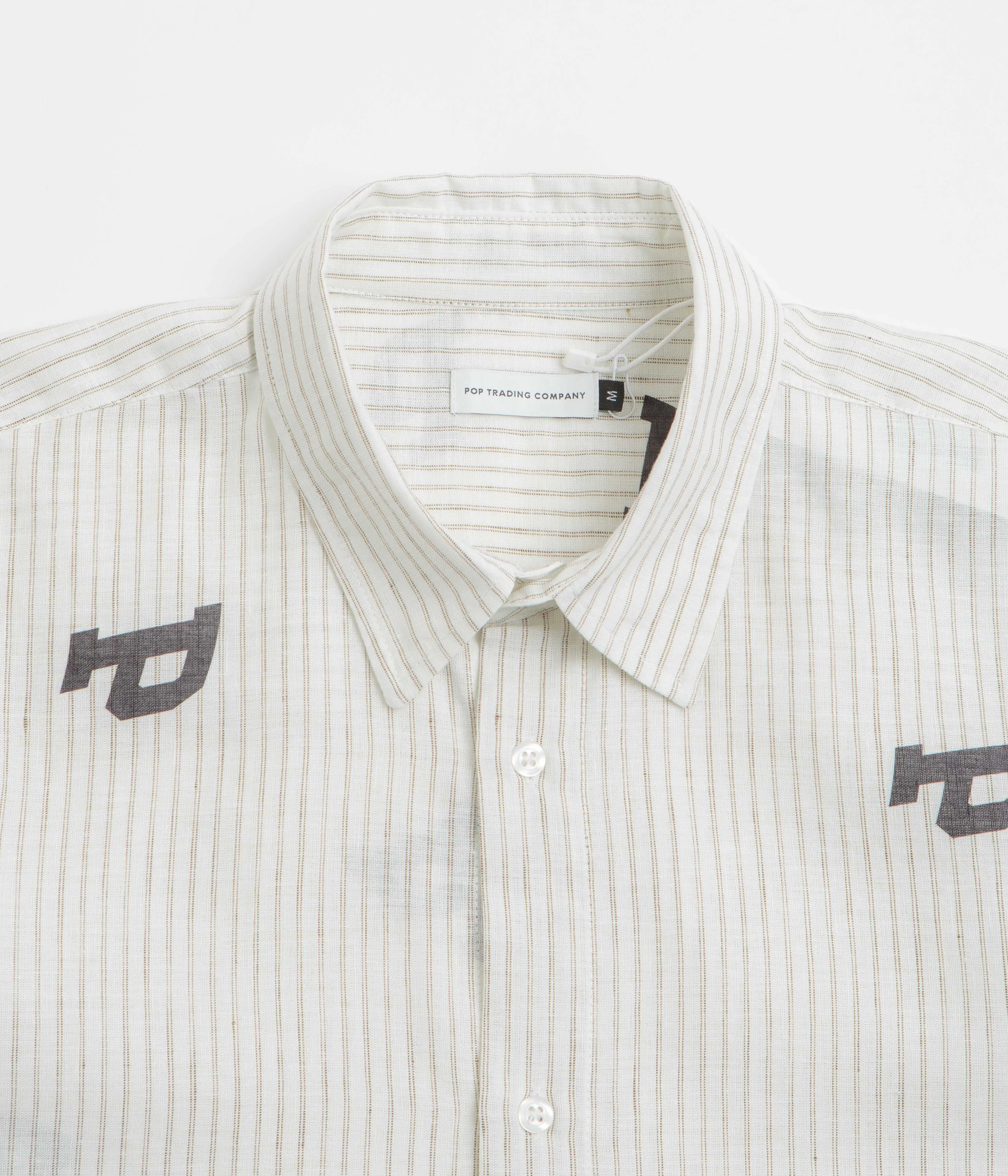 Trendsetting Morning Comfort Pop Trading Company Letters Striped Pop Shirt - White Linen