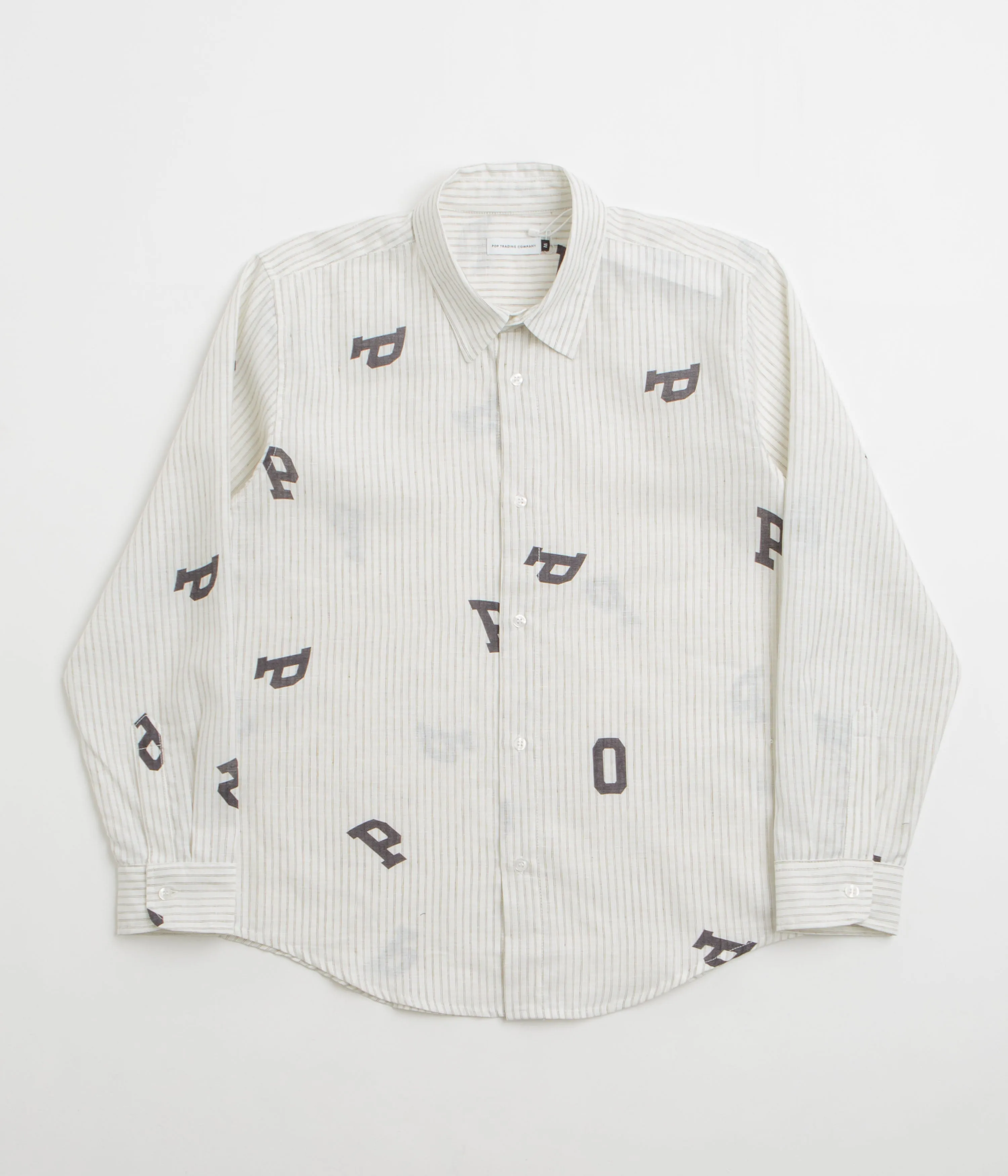 Pop Trading Company Letters Striped Pop Shirt - White Linen Networking Session Edgy style