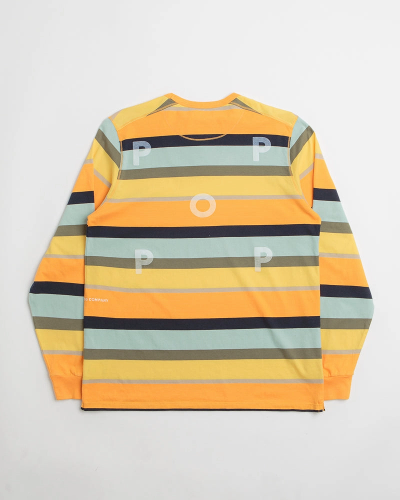 Pop Trading Company Striped Logo Long Sleeve T-Shirt - Yellow / Multicolour quick dry