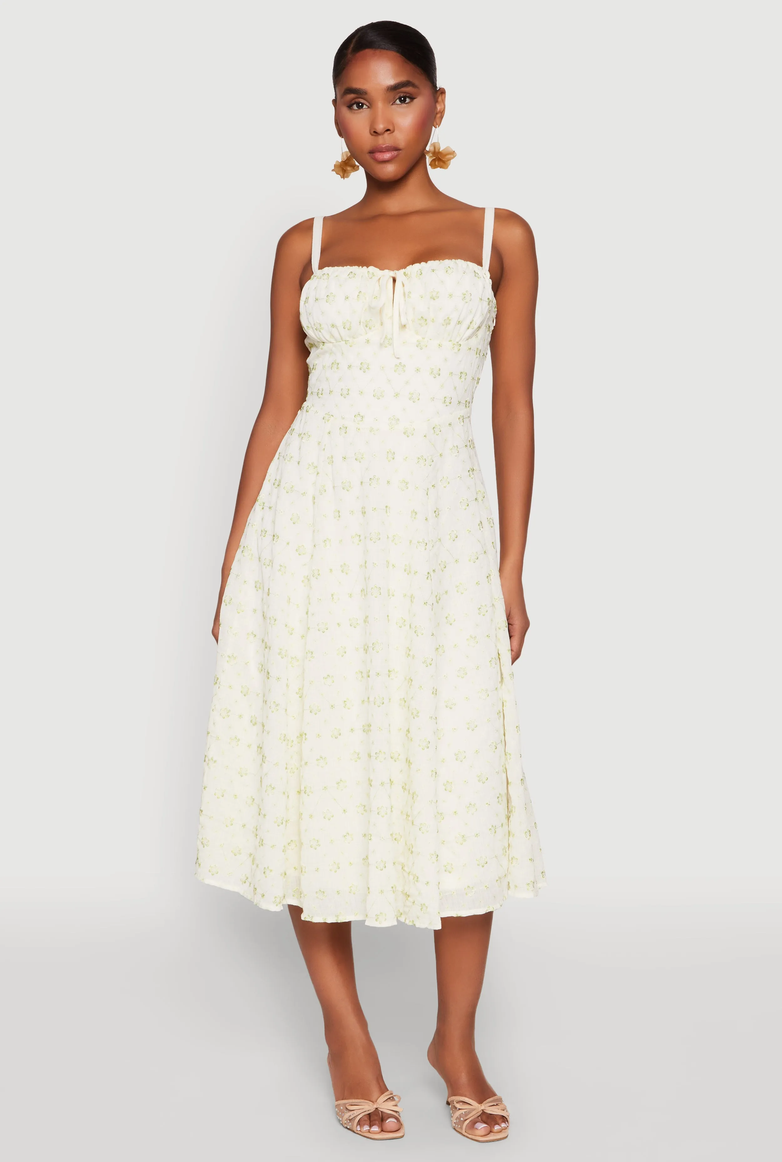 Floral Print Smocked Bustier Midi Dress Grace Vibe Guest Shine