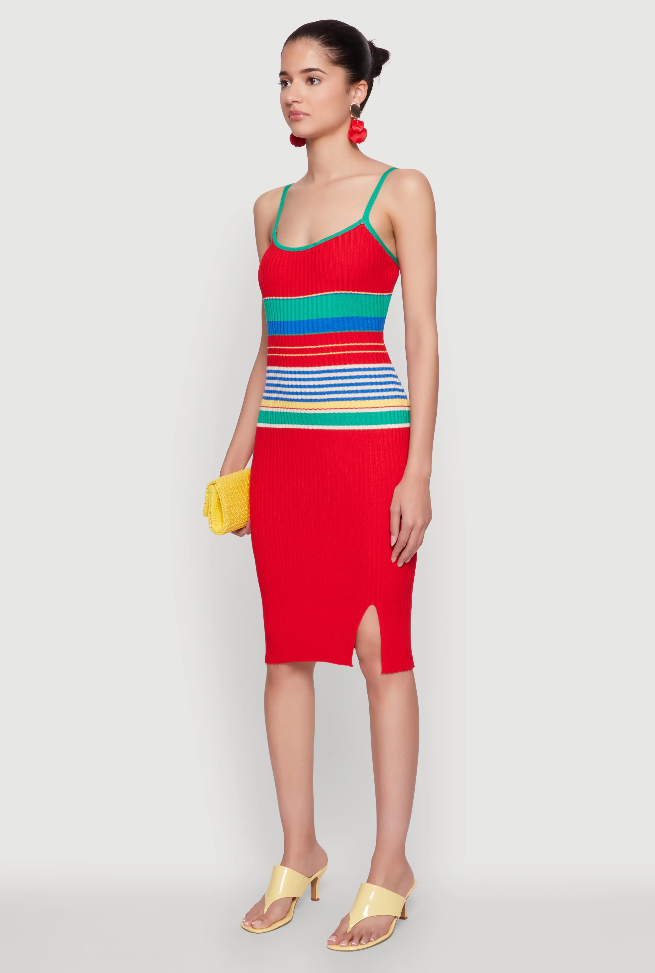 Madden Girl Striped Cami Dress with Side Slit Trendy Wear Fresh Combo