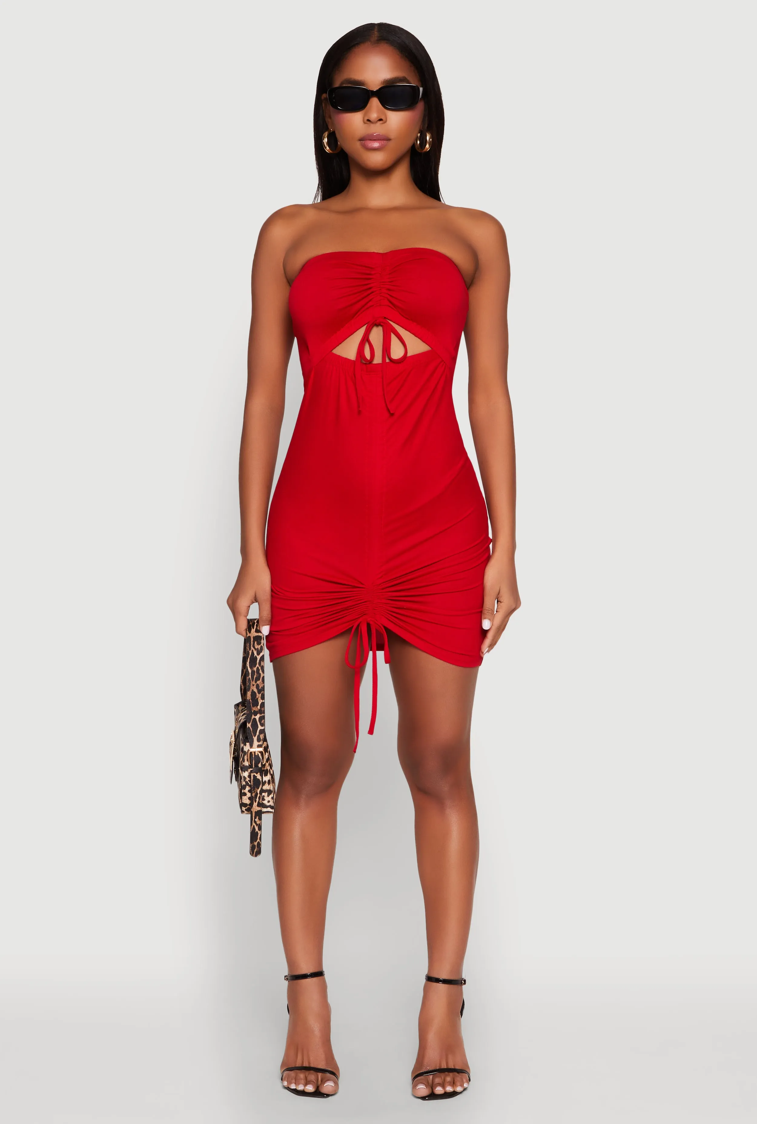 Ruched Keyhole Front Mini Tube Dress Classic Cut Skin Touch