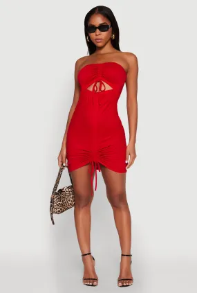 Ruched Keyhole Front Mini Tube Dress Knot-Detail Travel-Essential