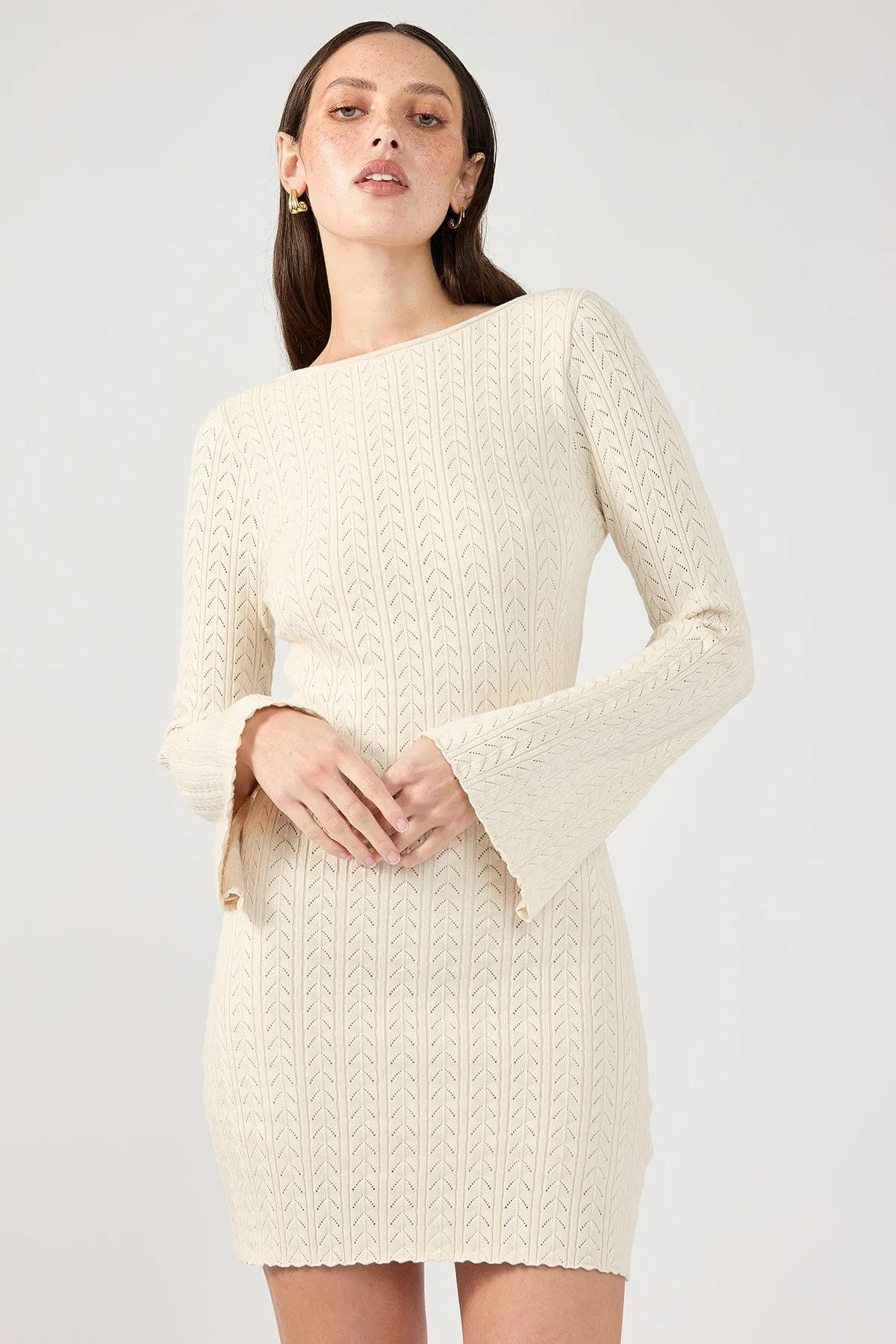 Perfect Stranger Bellsy Long Sleeve Mini Dress - White Quilted-Lining Light Base
