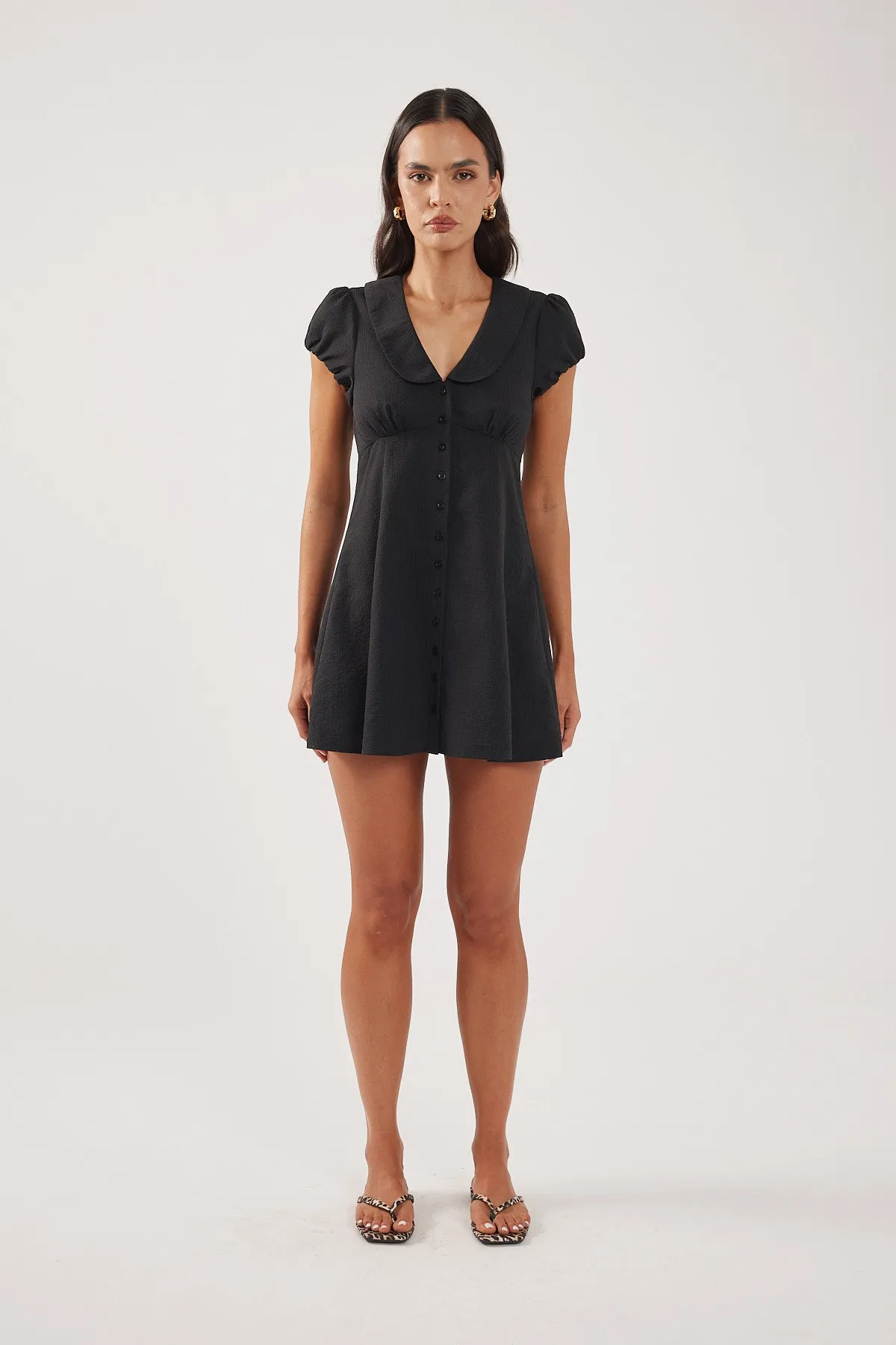 Pleated-Texture Stylish Appearance Perfect Stranger Bliana Collar Mini Dress Black