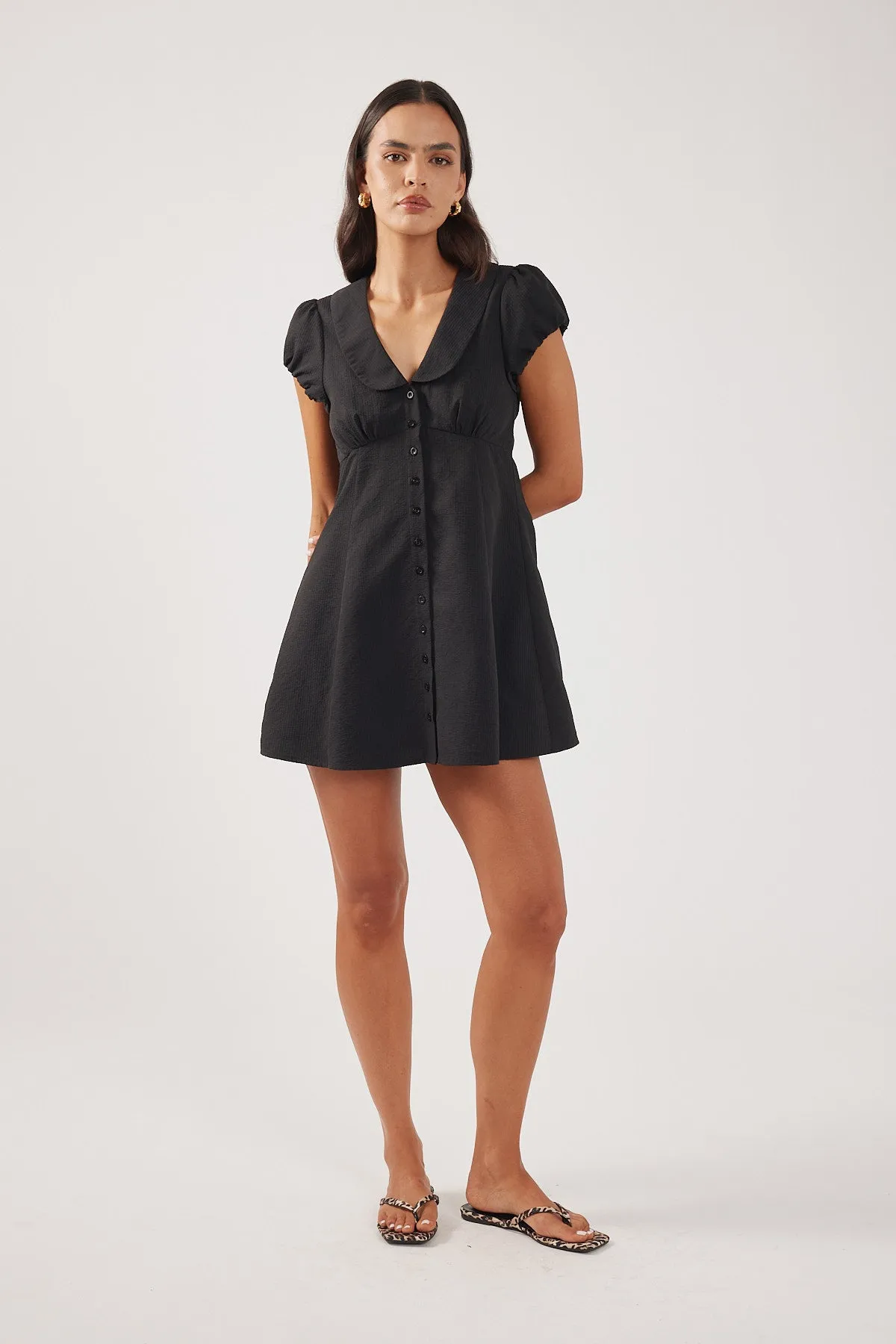 Silk Flow Perfect Stranger Bliana Collar Mini Dress Black