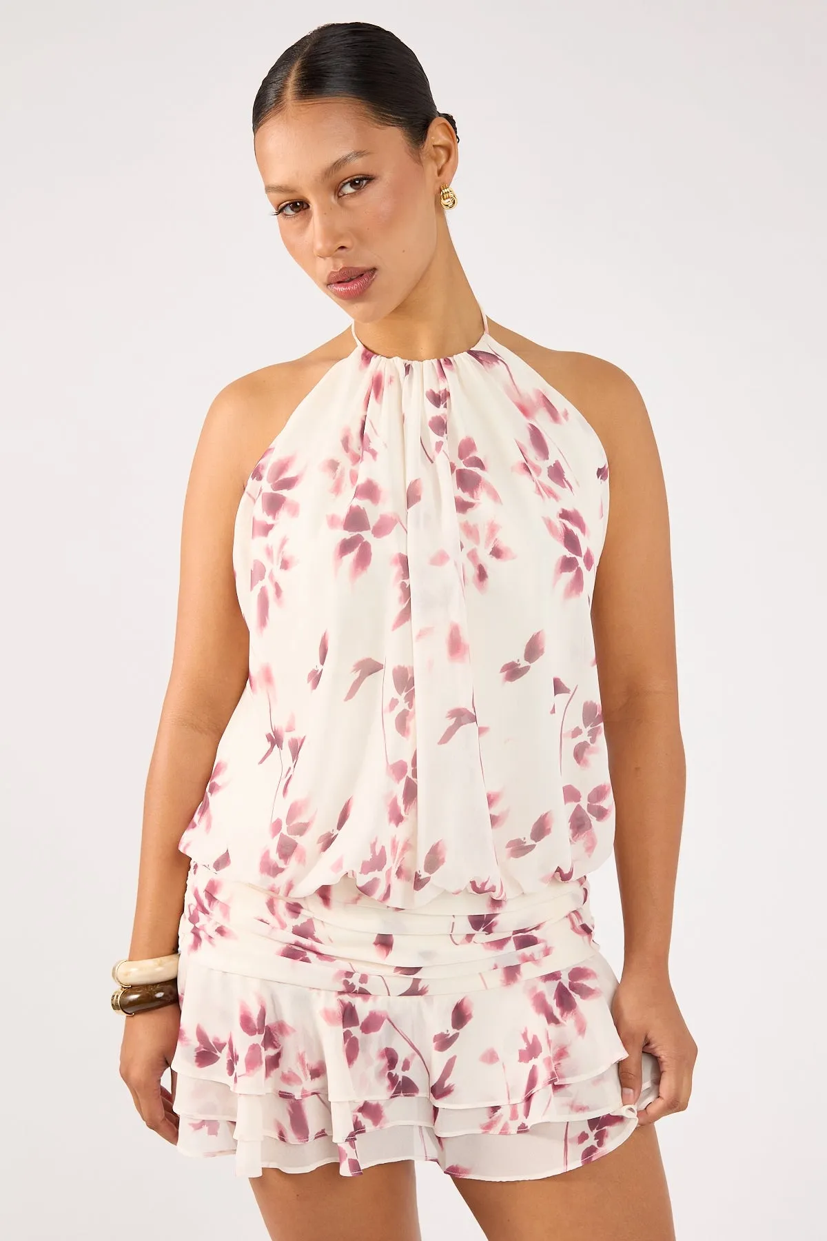 Perfect Stranger Charlotte Halter Mini Dress Burgundy Print Beachwear Timeless Shape