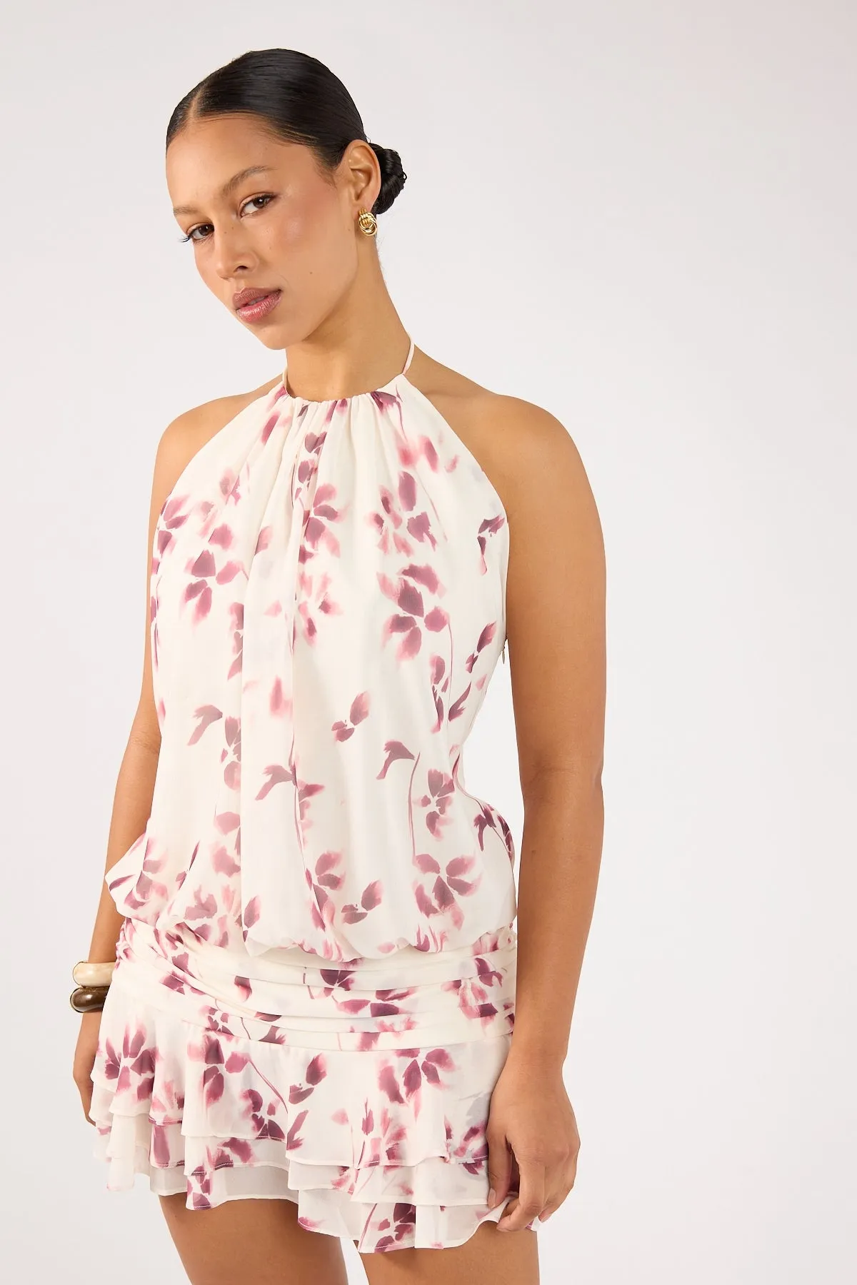 Perfect Stranger Charlotte Halter Mini Dress Burgundy Print All-day Comfort