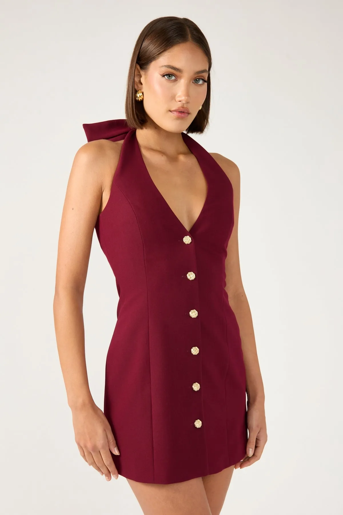 Perfect Stranger Halter Suiting Vest Mini Dress Burgundy Modern Movement