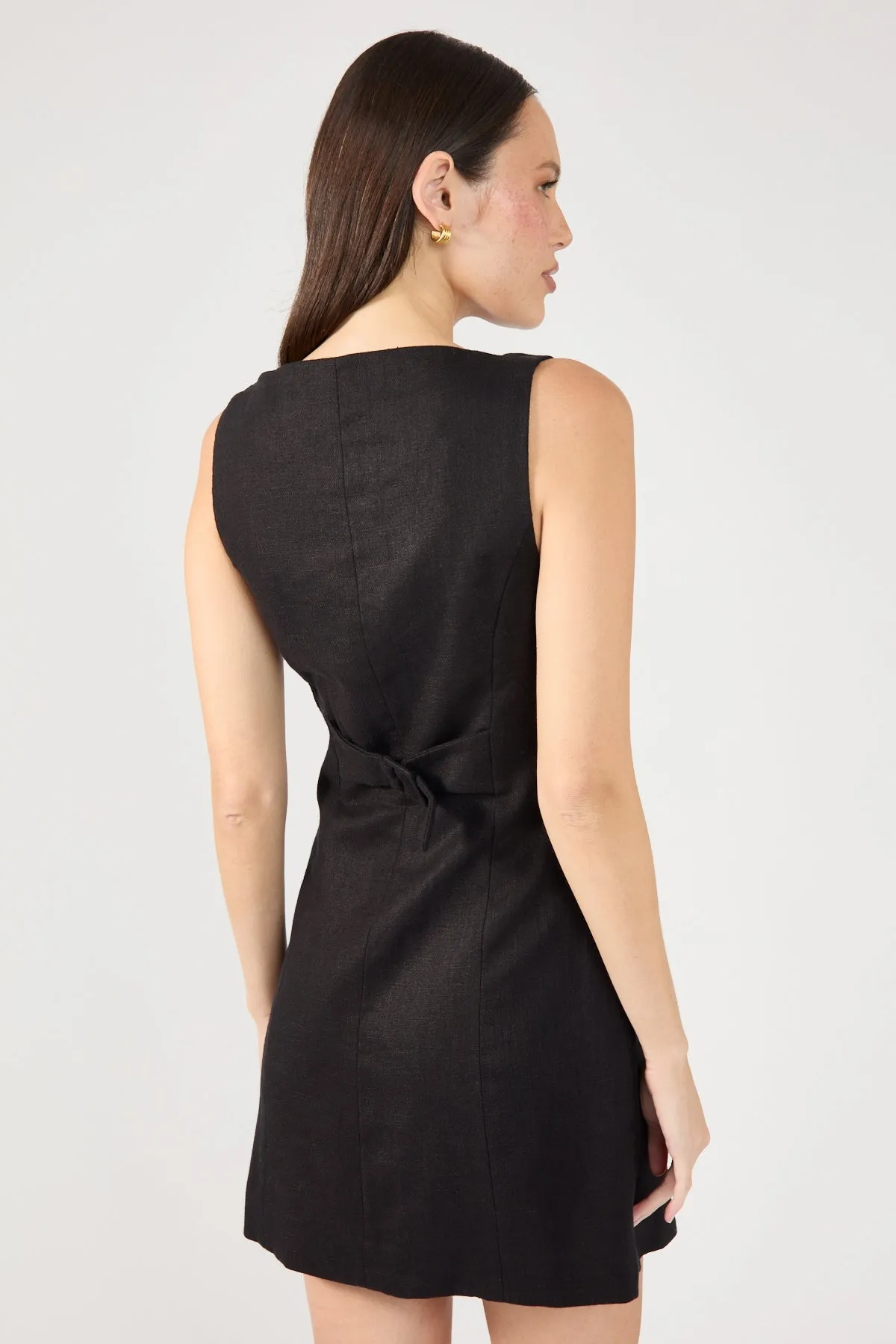 Perfect Stranger High Neck Button Up Linen Mini Dress Black Outdoor Style Refined touch