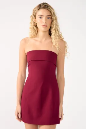 Linen Vibe Perfect Stranger Luca Fold Down Strapless Mini Dress Burgundy
