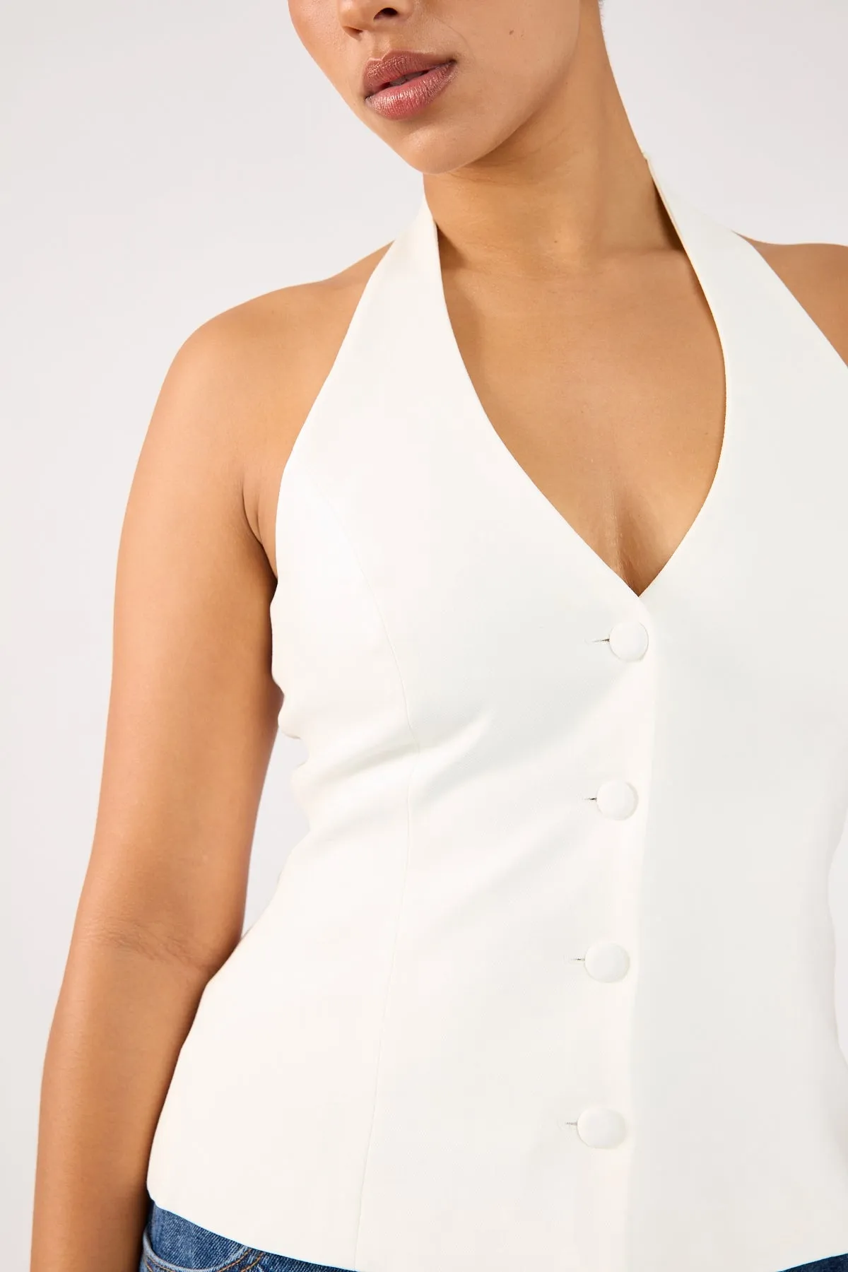 Perfect Stranger Luca Halter Tailored Vest White with collars long size