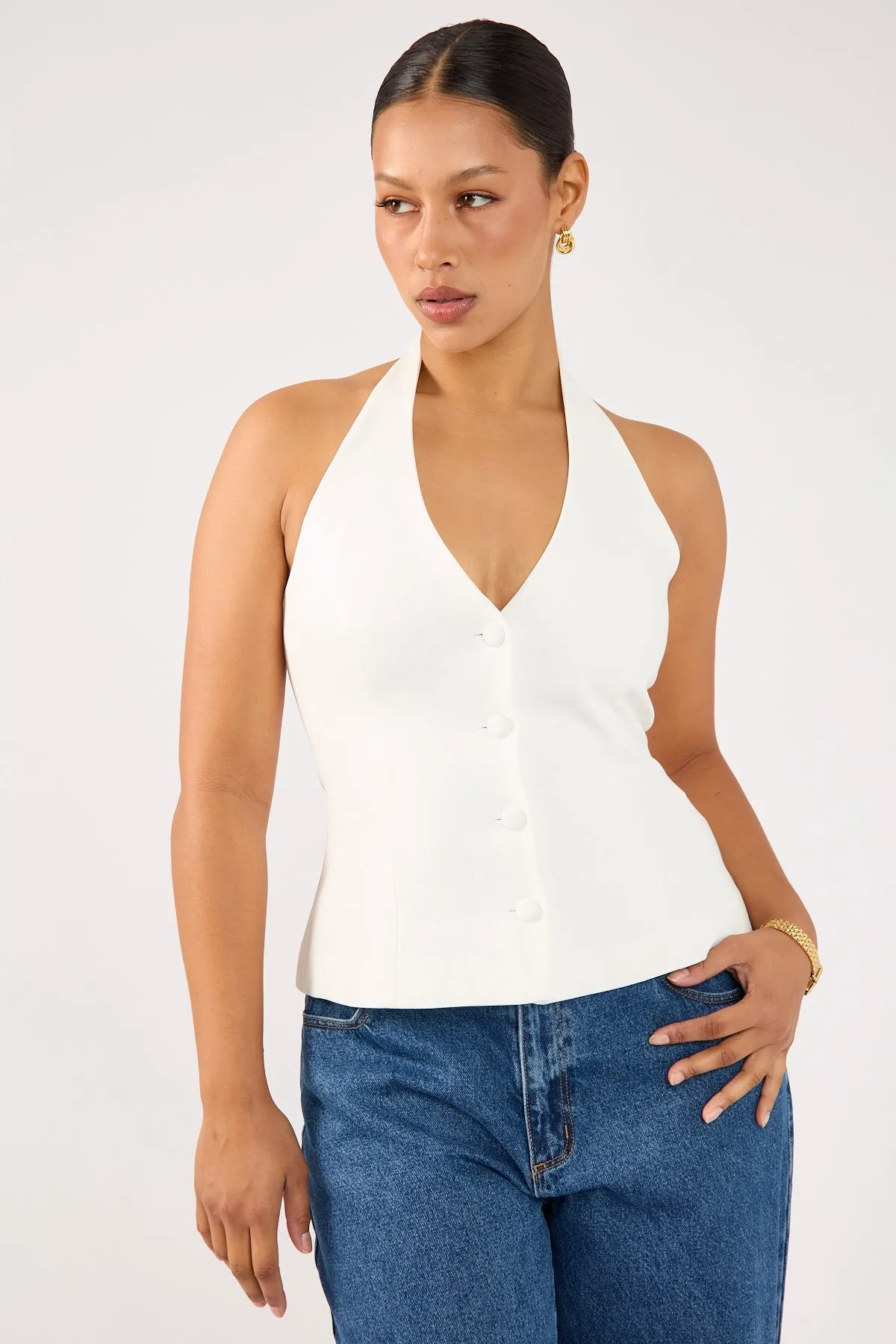 Adult's Heavy Duty Perfect Stranger Luca Halter Tailored Vest White