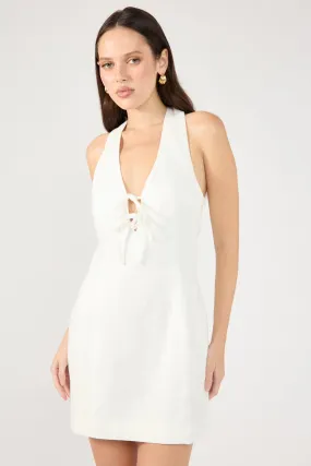 Perfect Stranger Menorca Halter Mini Dress White Chic Direction Crisp Silhouette