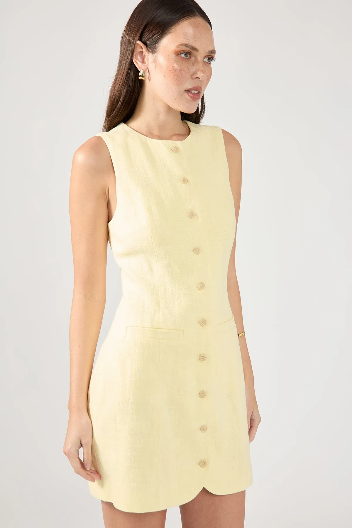 Light Silhouette Anniversary-Event Perfect Stranger Menorca High Neck Linen Mini Dress Lemon