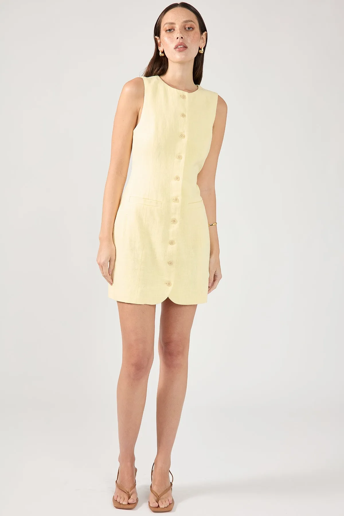 Scoop-Neck Perfect Stranger Menorca High Neck Linen Mini Dress Lemon