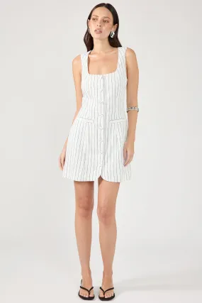Perfect Stranger Pinstripe Linen Square Neck Mini Dress White Stripe Smooth Shape
