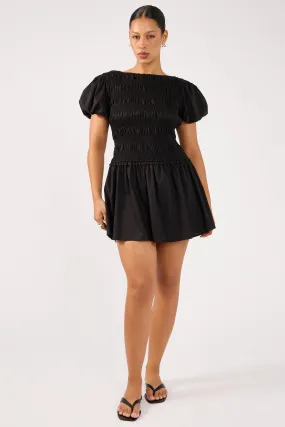 Tailored Wear Soft and Chic Perfect Stranger Rhea Shirred Short Sleeve Mini Dress Black