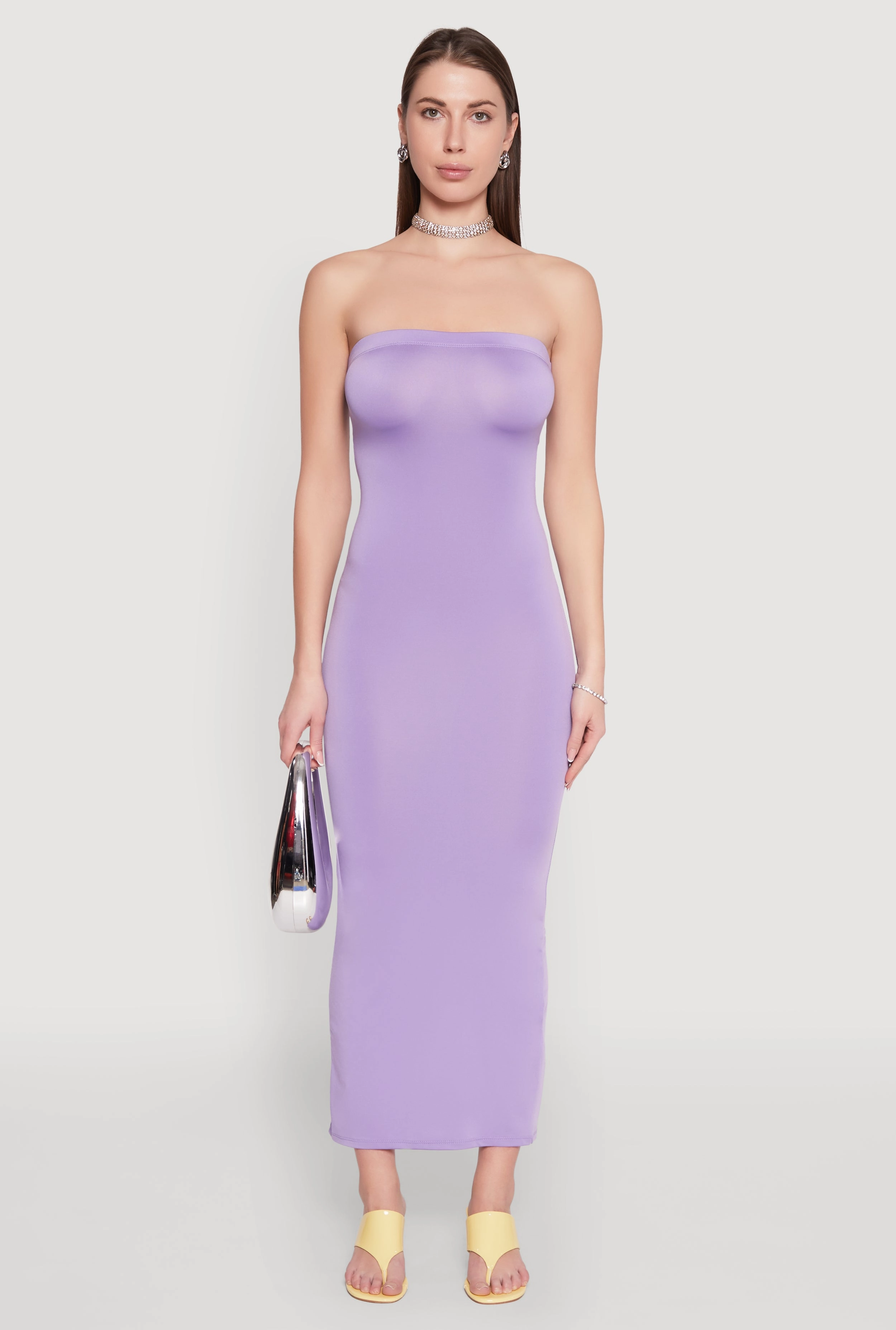 Dark Tones Slit Back Maxi Tube Dress