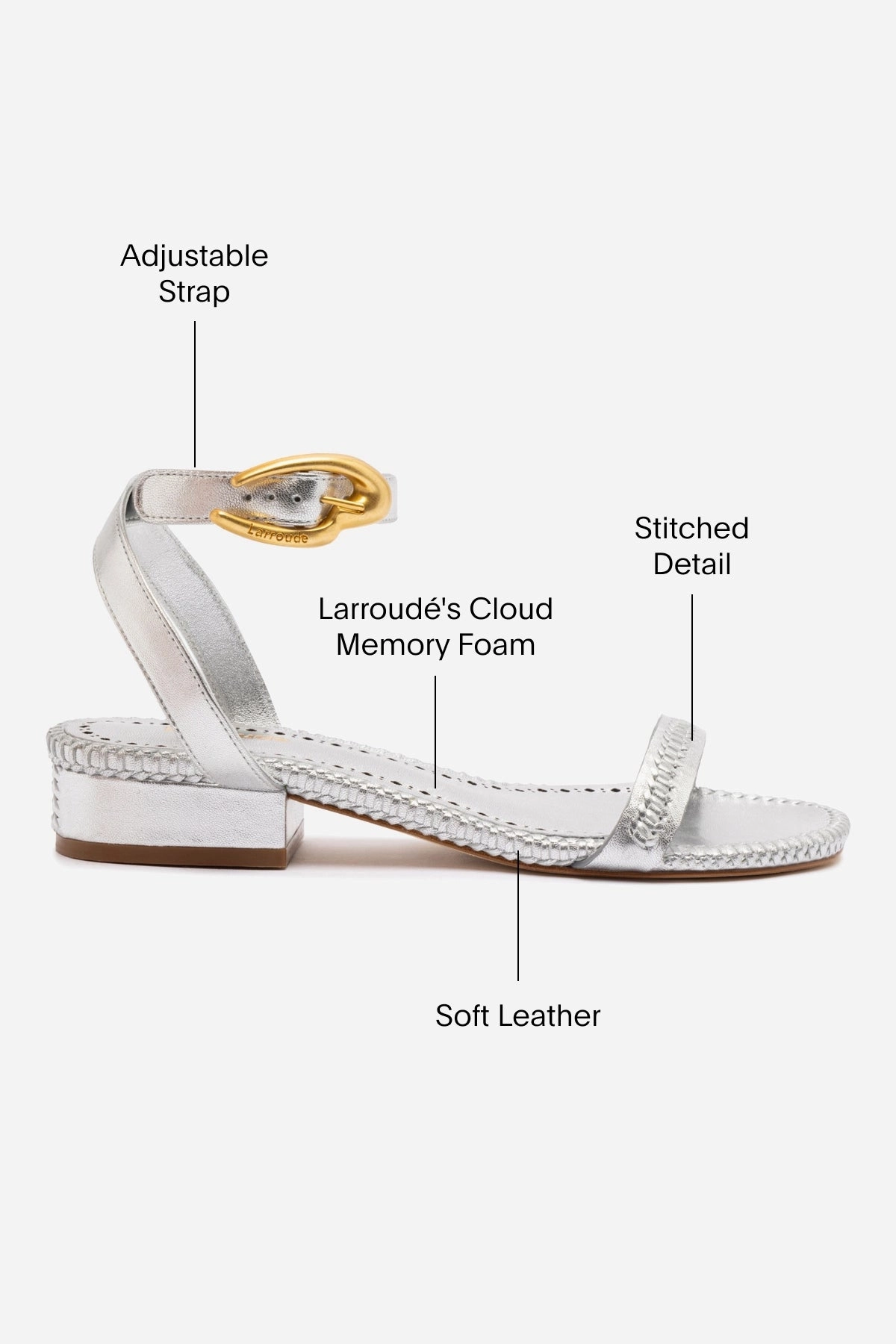 Practical Shoes Double Layer Strap Reinforcement Verona Flat Sandal In Silver Metallic Leather