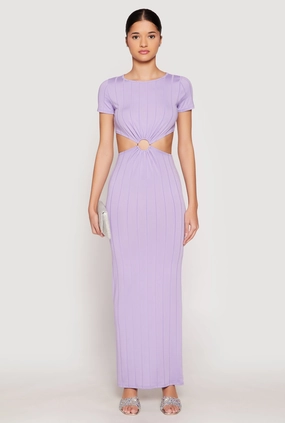 Minimalist Layering Ribbed Knit O Ring Cut Out Maxi Dress