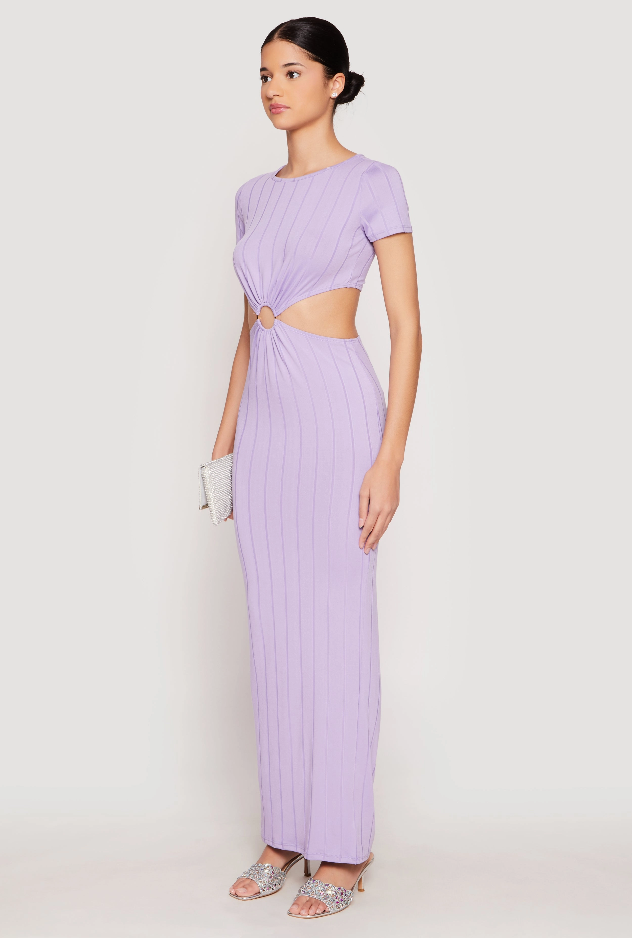 Ribbed Knit O Ring Cut Out Maxi Dress Sunset Glow