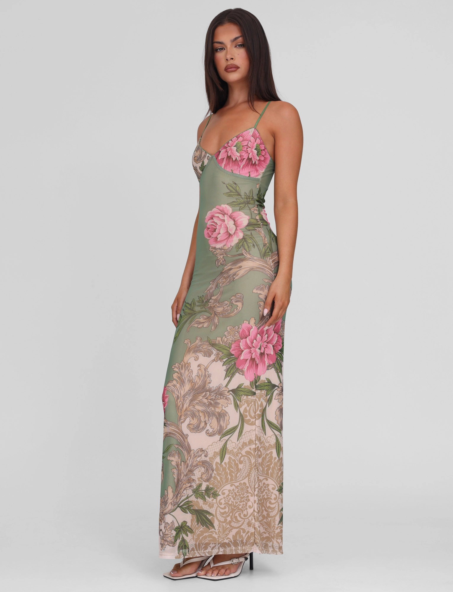 JULIANNA DRESS - GREEN : FLORAL : ROCCOCO FLORAL spring fresh Textured Surface