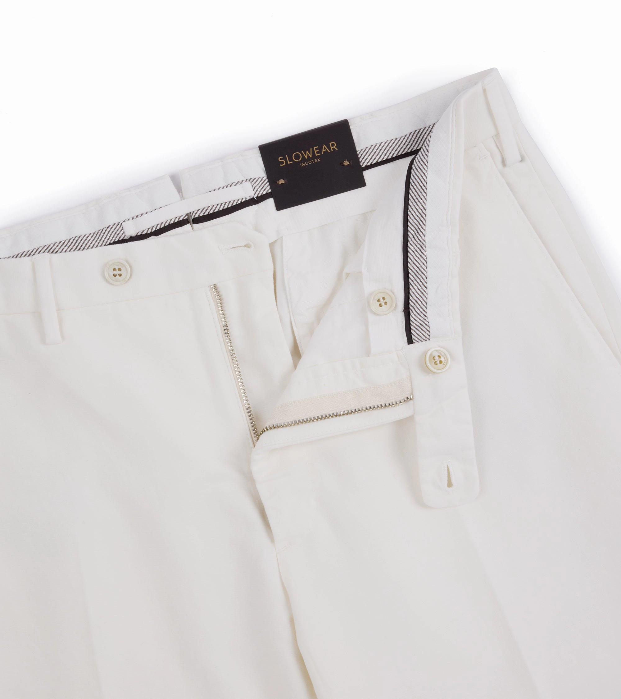 Incotex Regular High Cotton Doeskin Trousers: White Cotton comfort Slim Wear Design