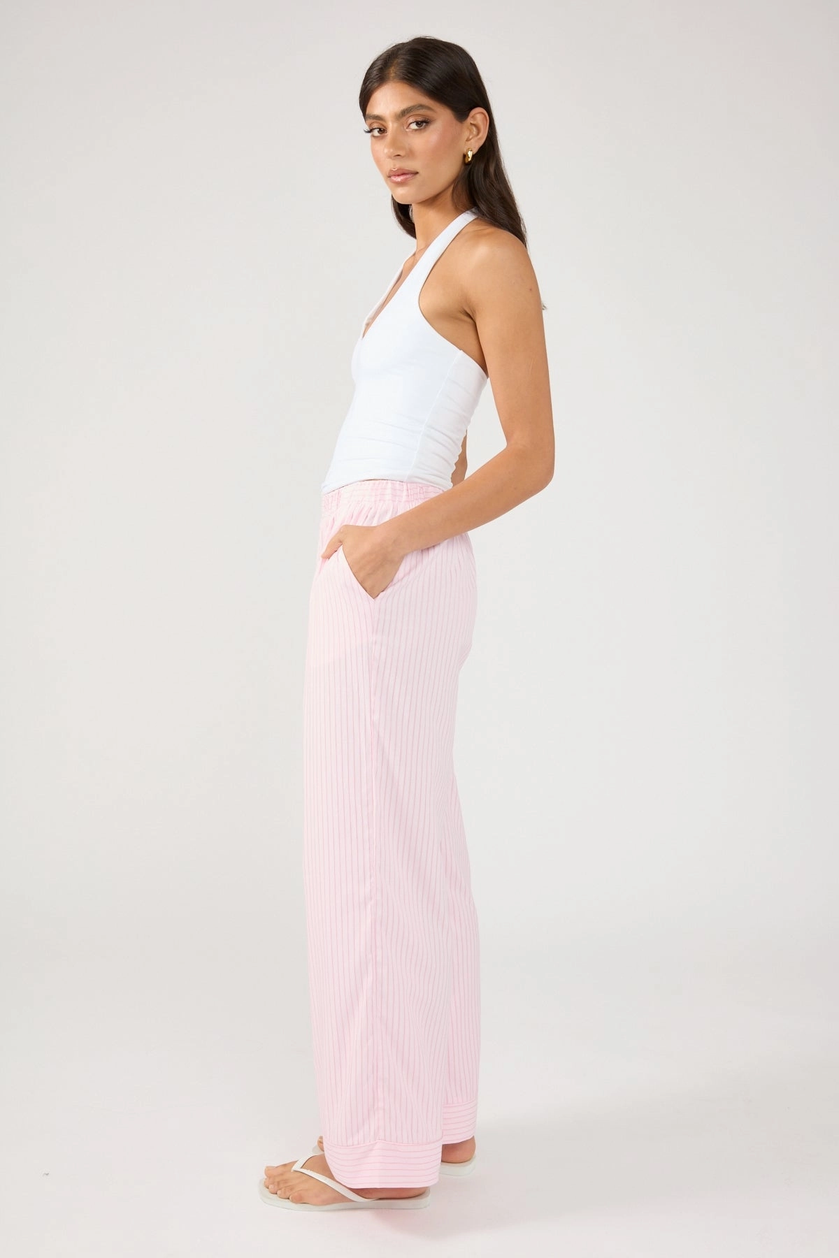Perfect Stranger Amos Stripe Straight Leg Pant Pink Stripe Cozy Design Rubberized grip