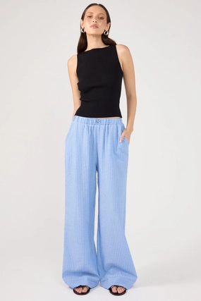 Perfect Stranger Azure Striped Straight Leg Pant Blue Stripe Stretch Fabric