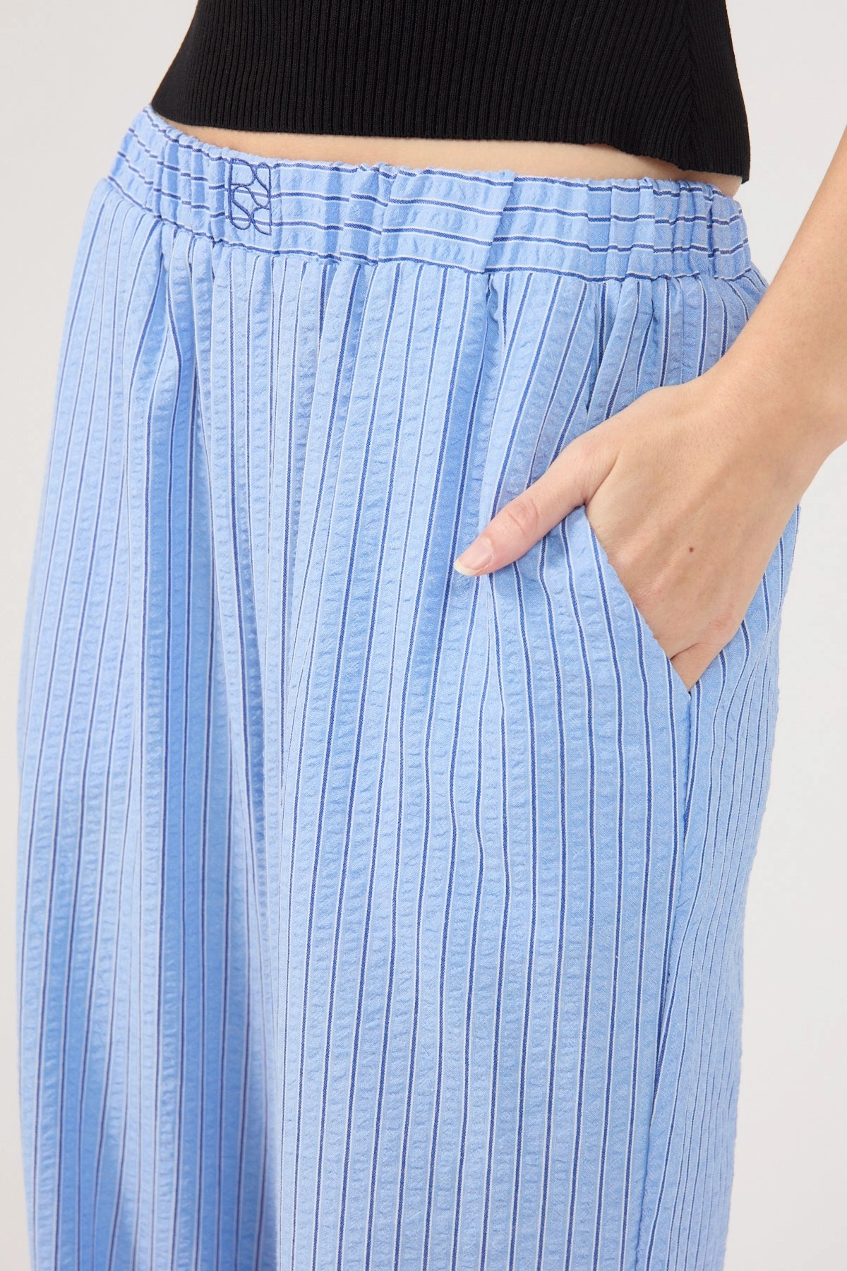 Perfect Stranger Azure Striped Straight Leg Pant Blue Stripe Multi Panel Construction