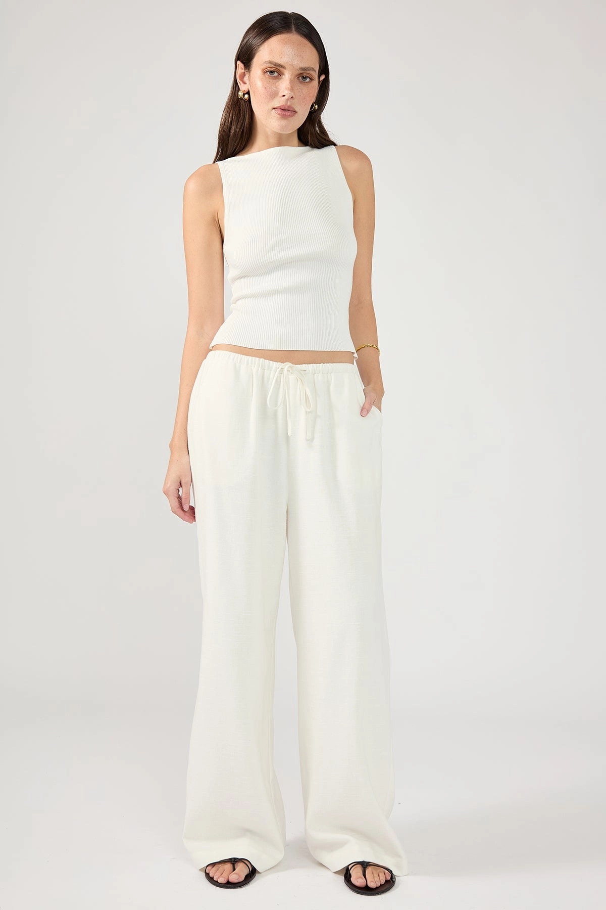 Smart Fit Perfect Stranger Barefoot Drawcord Linen Pant White